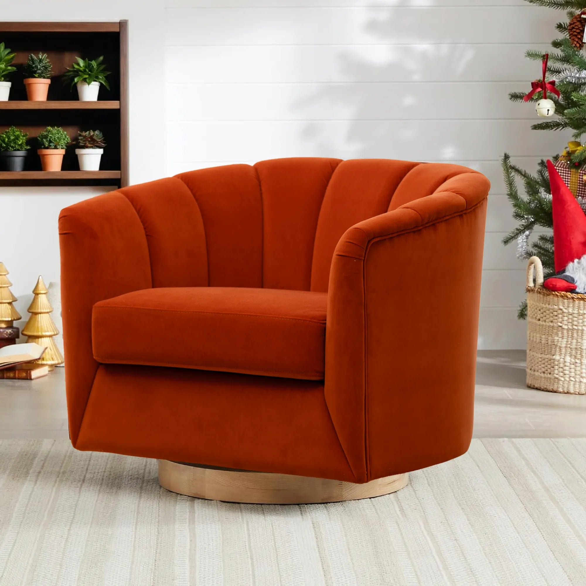 Mid-Century Modern 360 Swivel Accent Chair With Curved Back