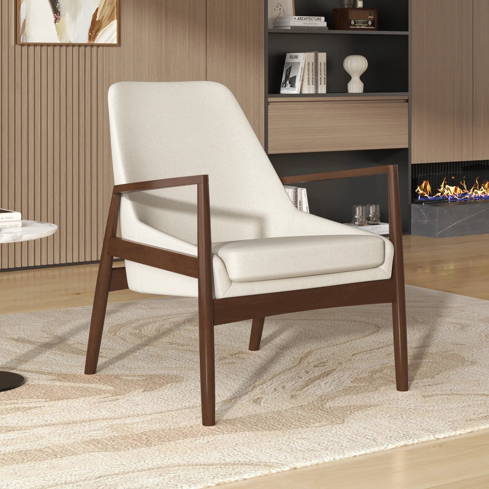 Mid-Century Modern Armchair Accent Chair with Solid Wood Frame