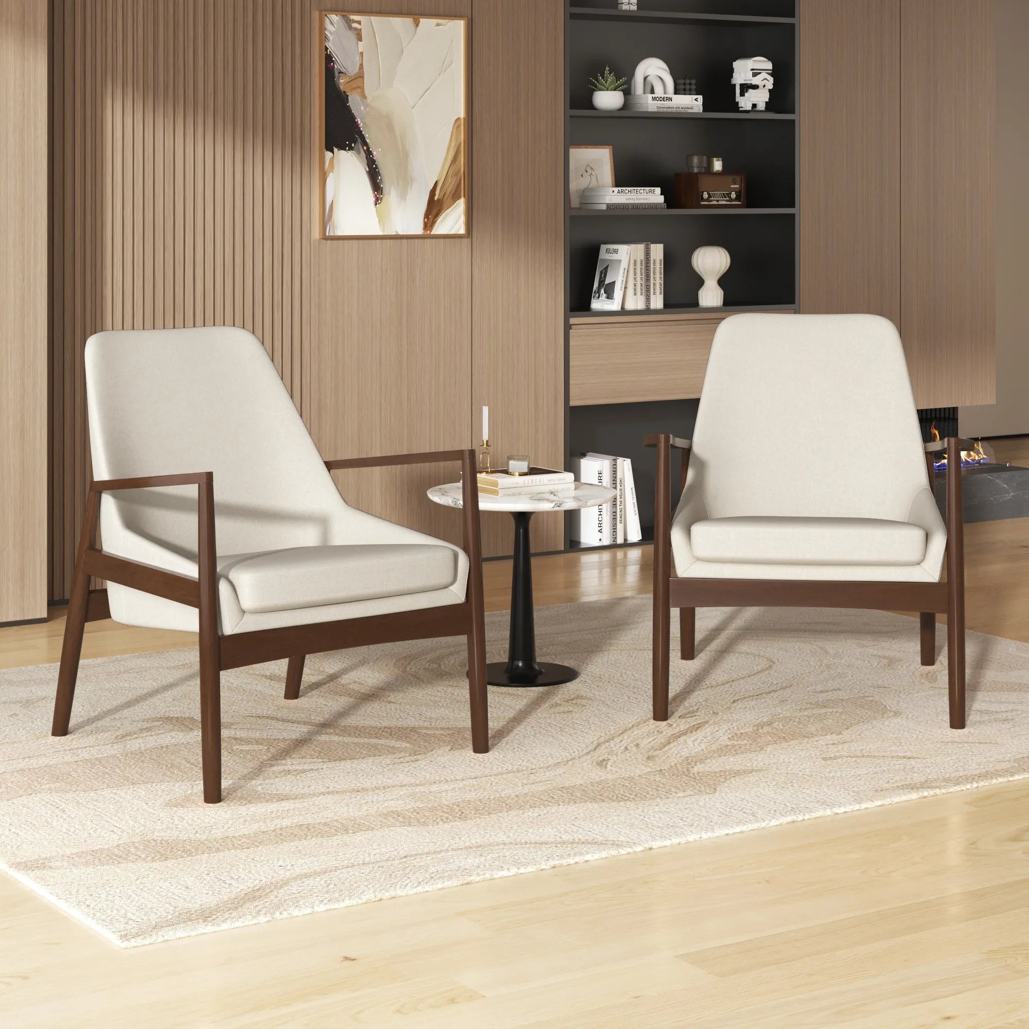 Mid-Century Modern Armchair Accent Chair with Solid Wood Frame