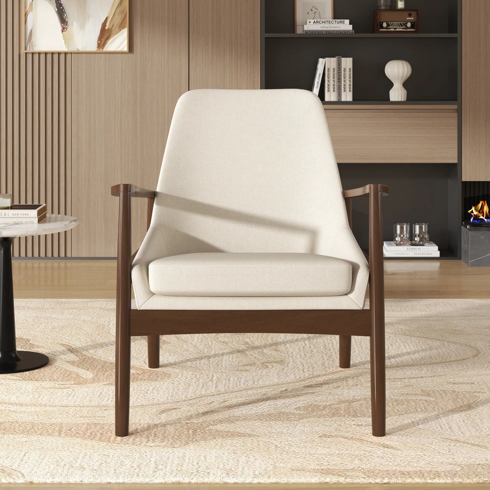 Mid-Century Modern Armchair Accent Chair with Solid Wood Frame