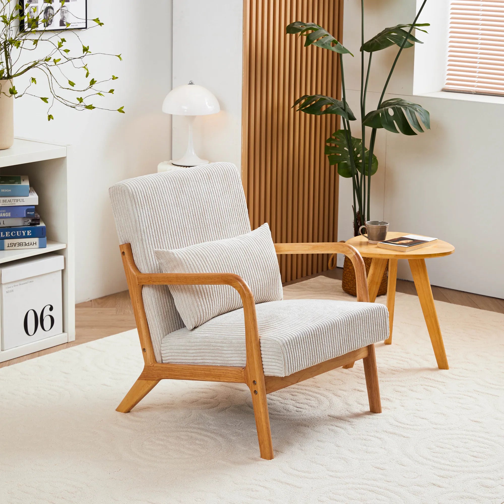 Mid-Century Modern Reading Accent Chair With Solid Wood Frame