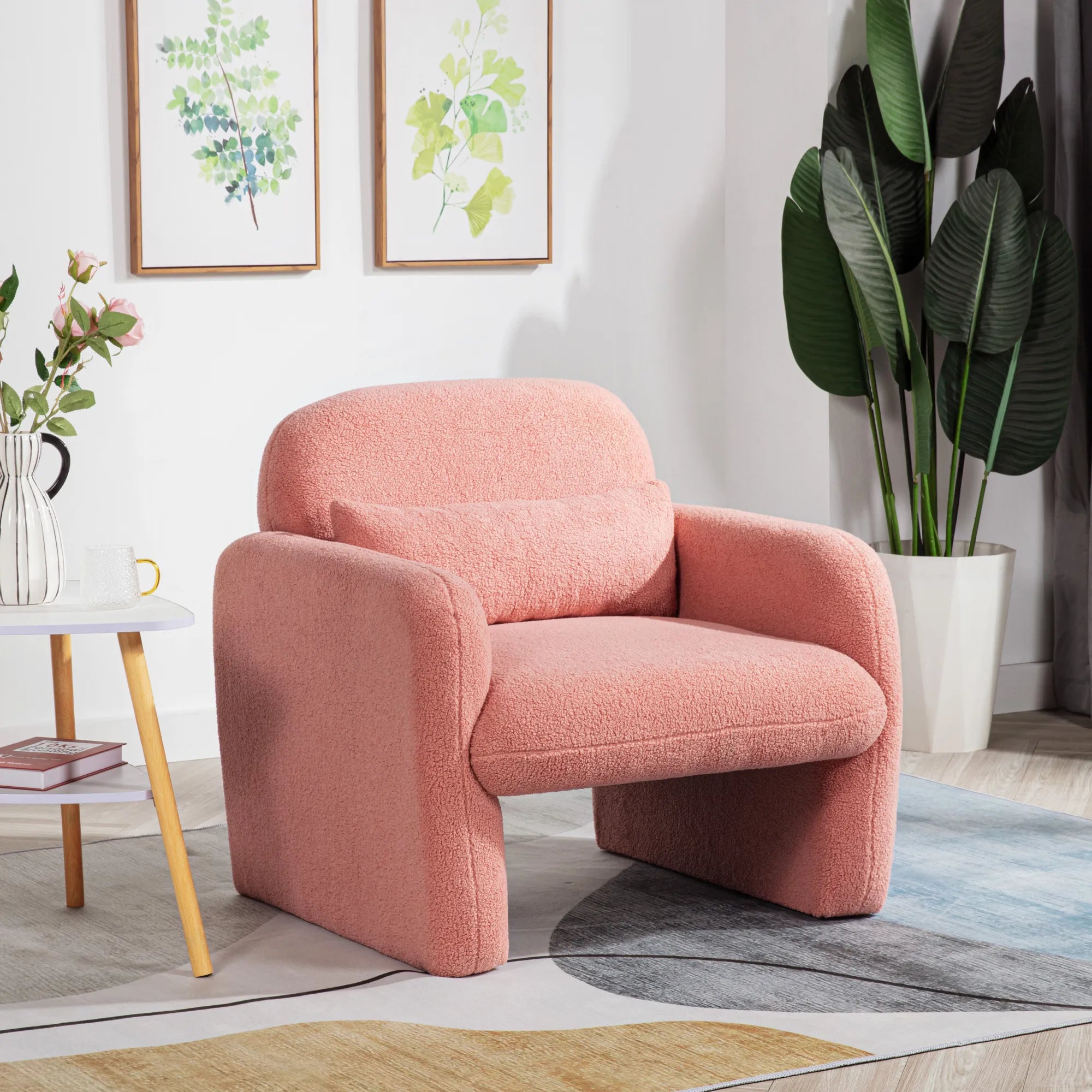 Minimalist Style Teddy Fleece Armchair, Accent Chair