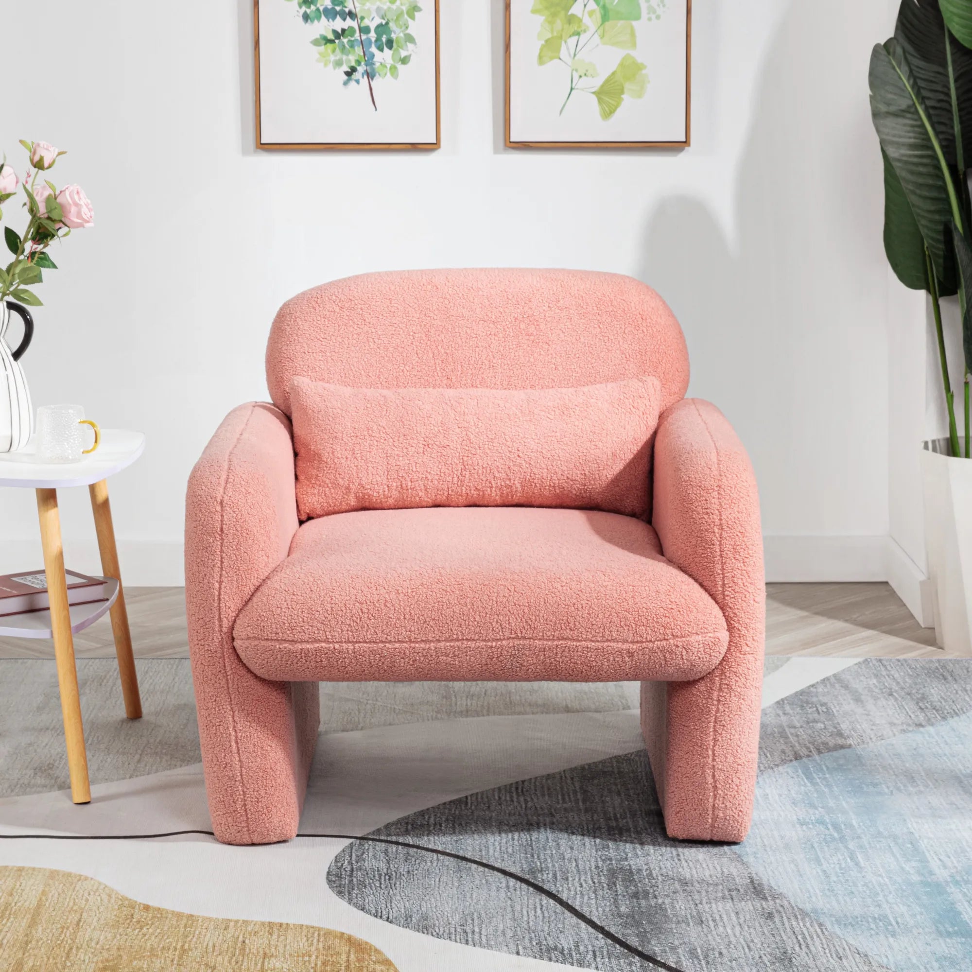 Minimalist Style Teddy Fleece Armchair, Accent Chair