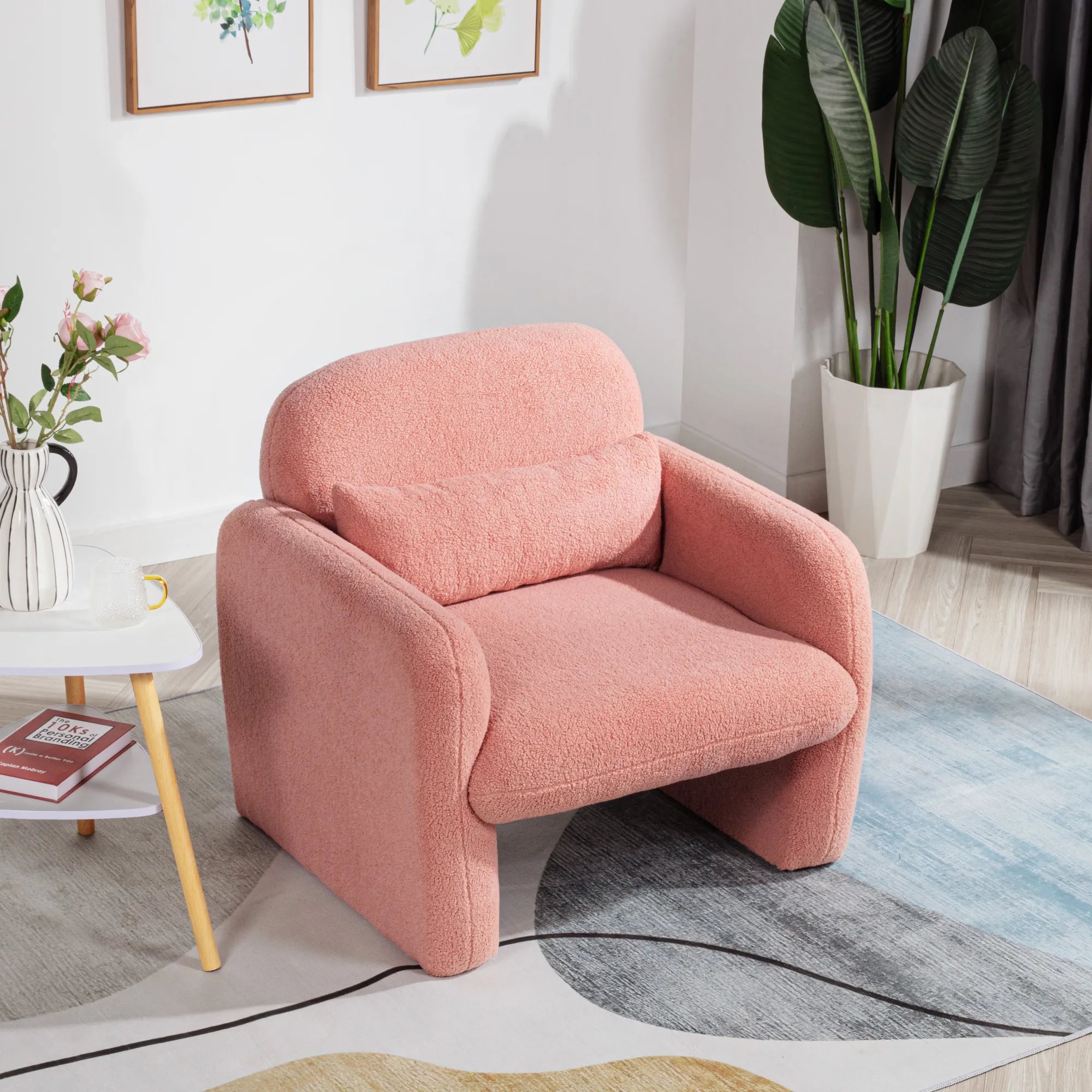 Minimalist Style Teddy Fleece Armchair, Accent Chair