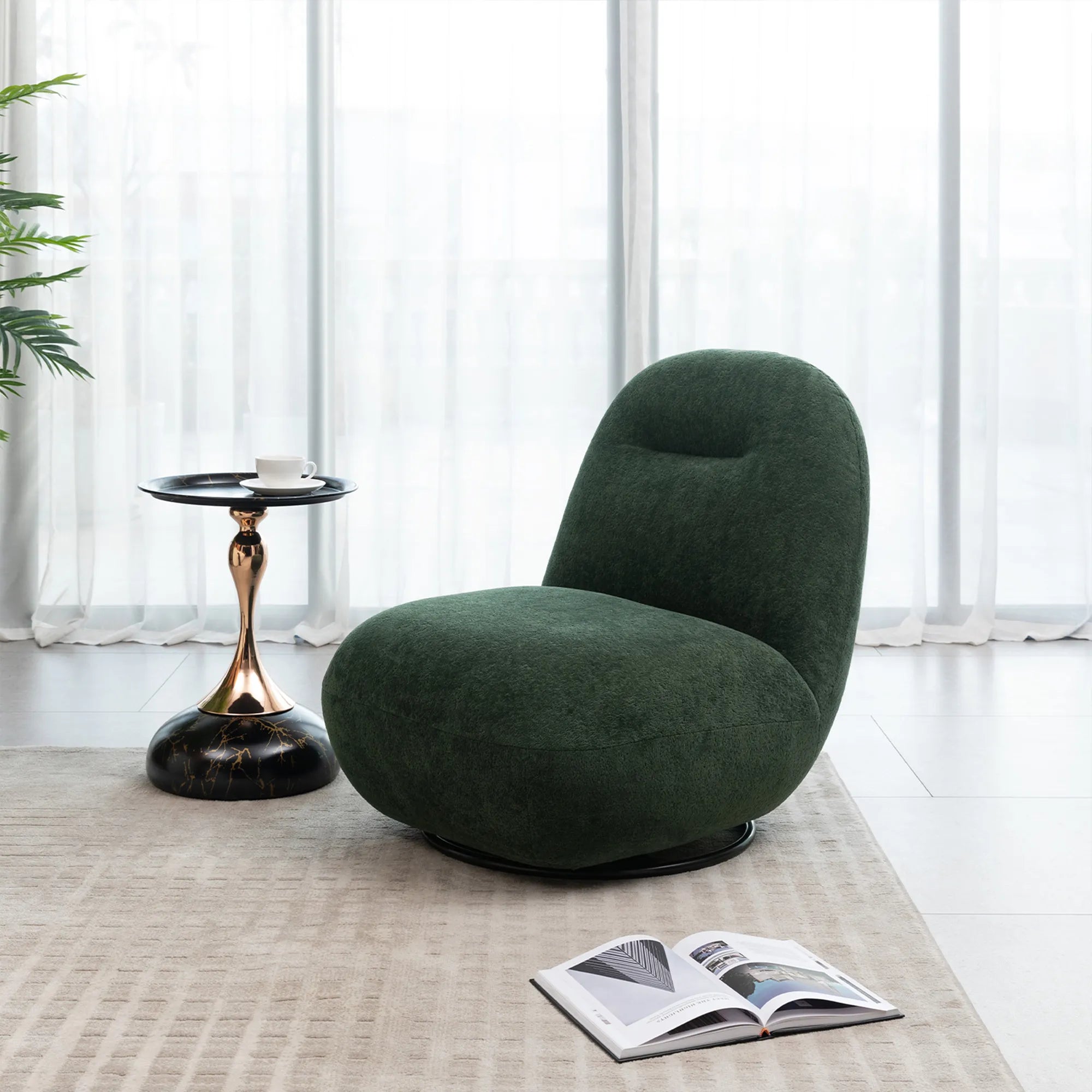 Minimalist Armless Comfy Velvet Swivel Accent Chair