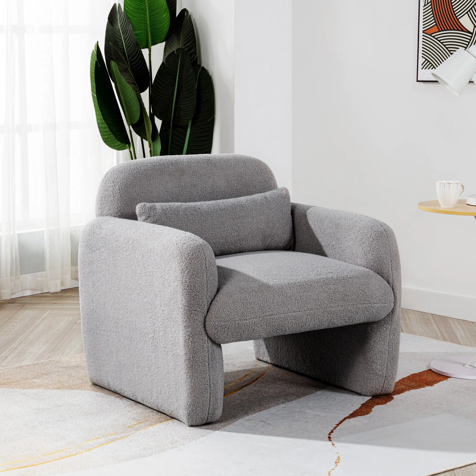 Minimalist Style Teddy Fleece Armchair, Accent Chair
