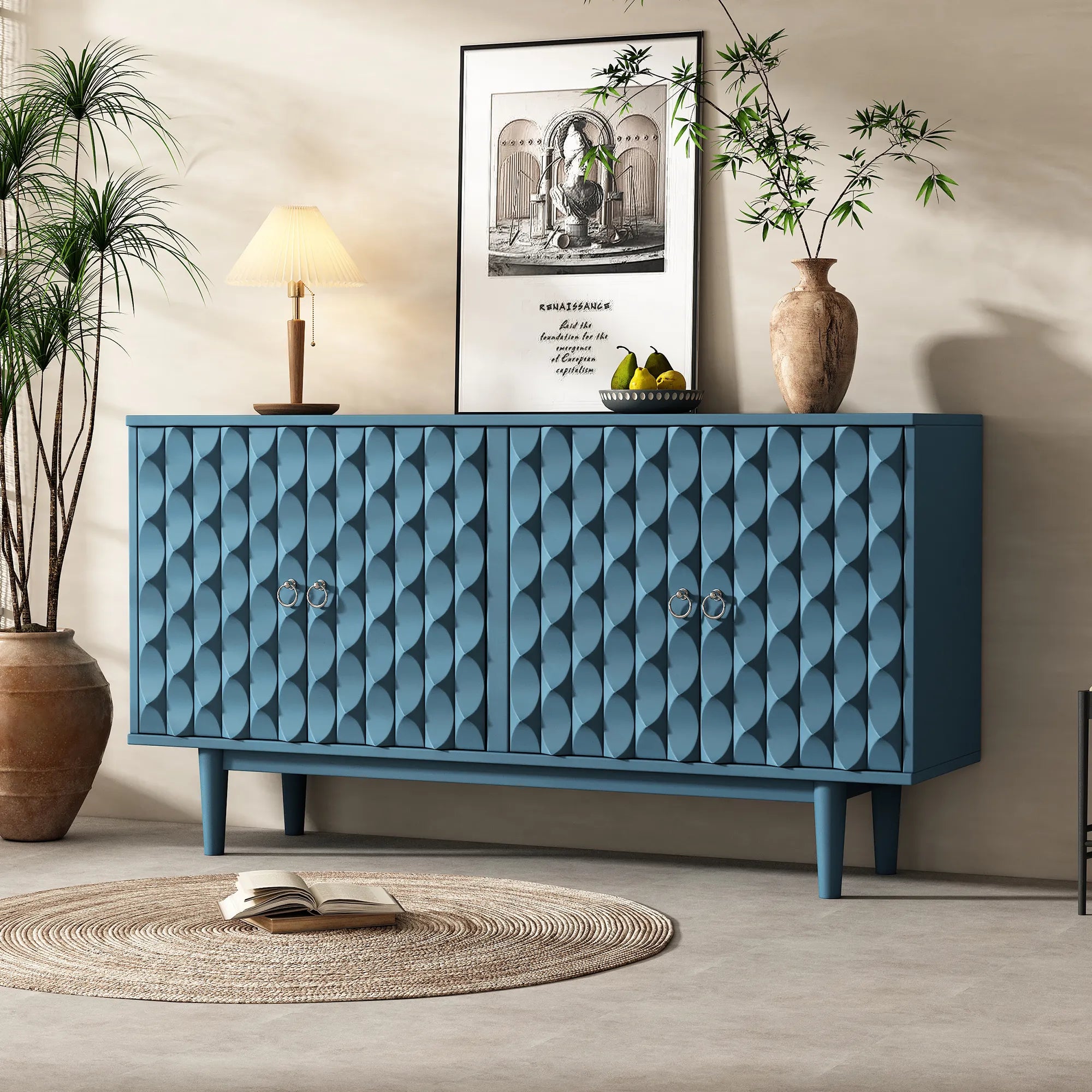 Modern 4-Door Sideboard with Convex Pattern Design