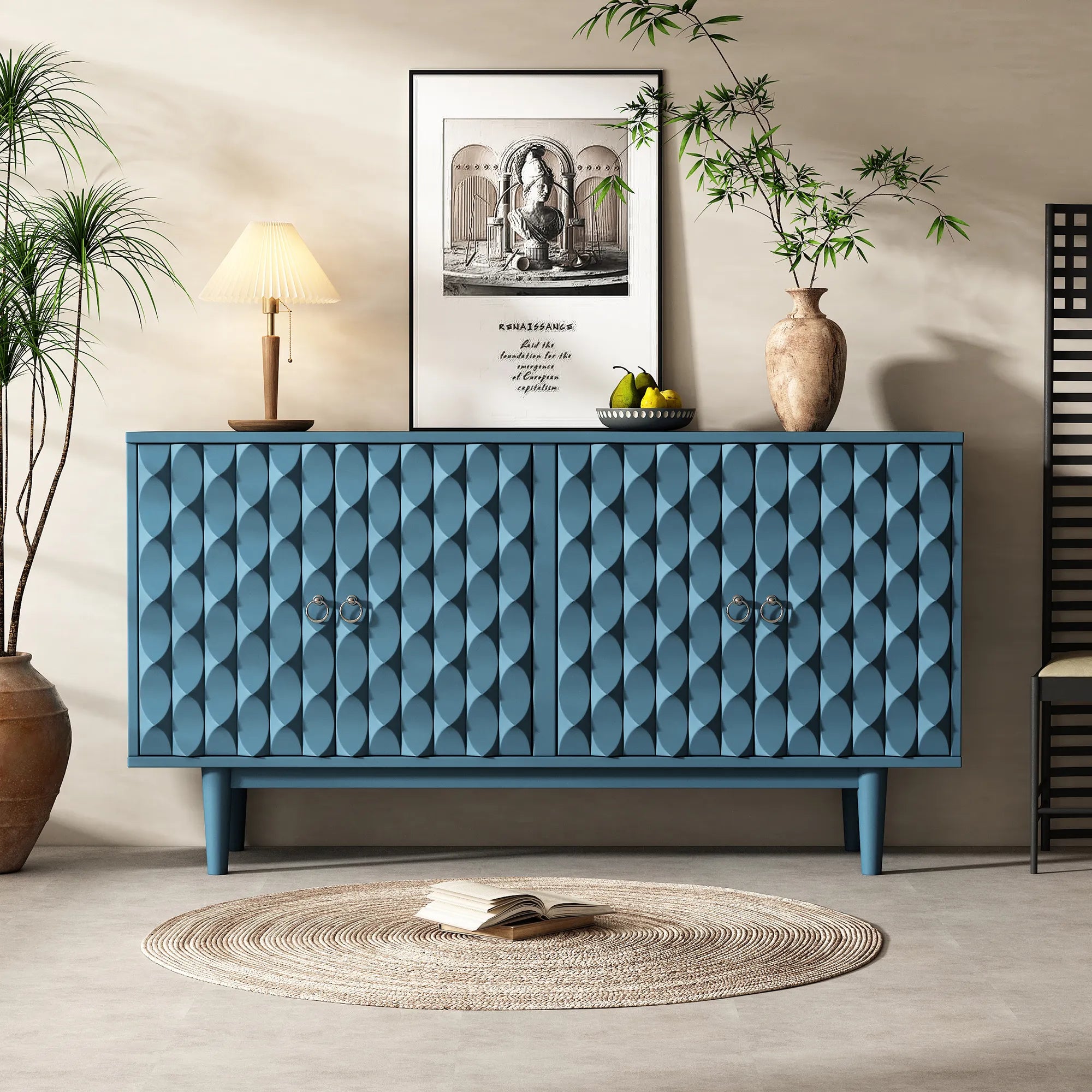 Modern 4-Door Sideboard with Convex Pattern Design