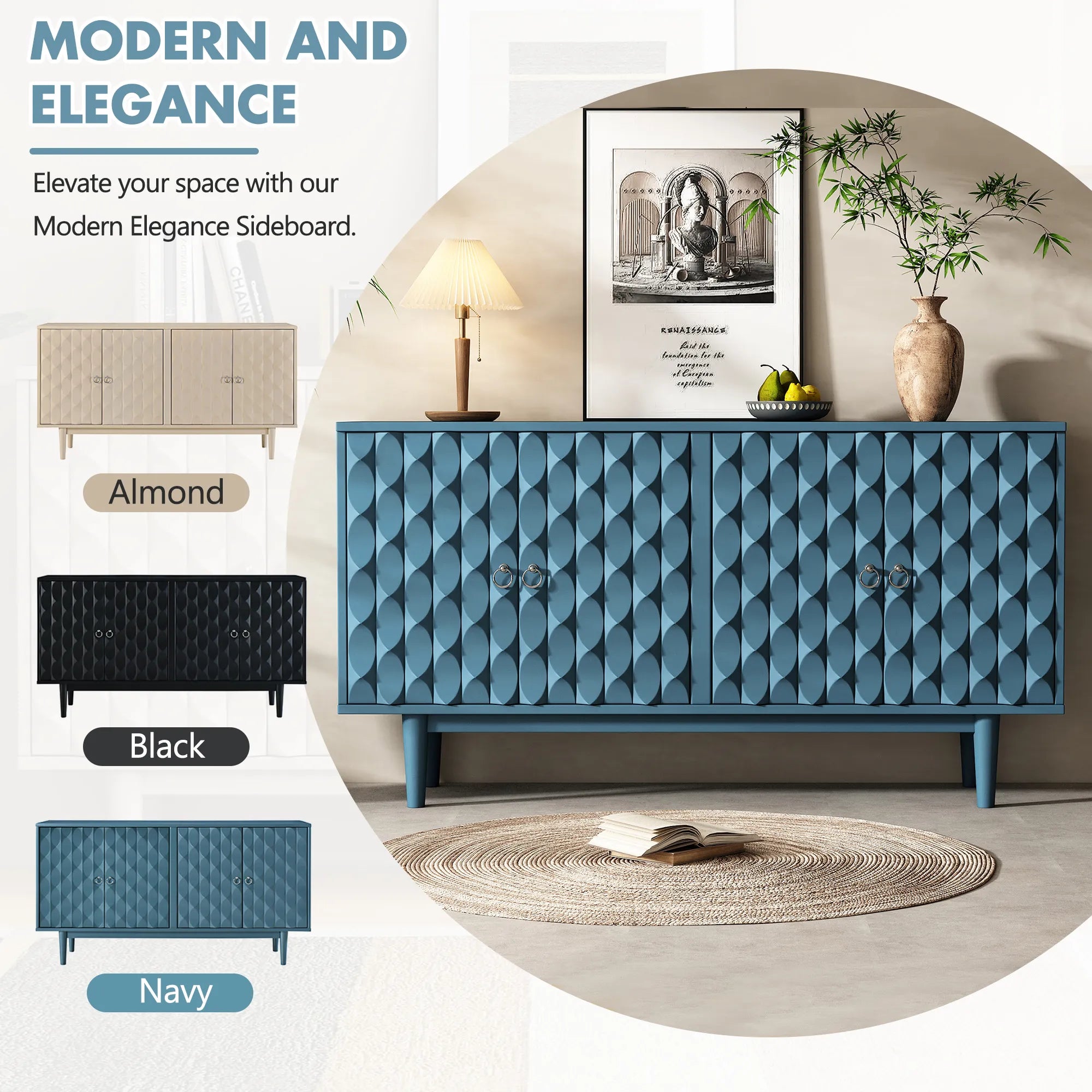 Modern 4-Door Sideboard with Convex Pattern Design