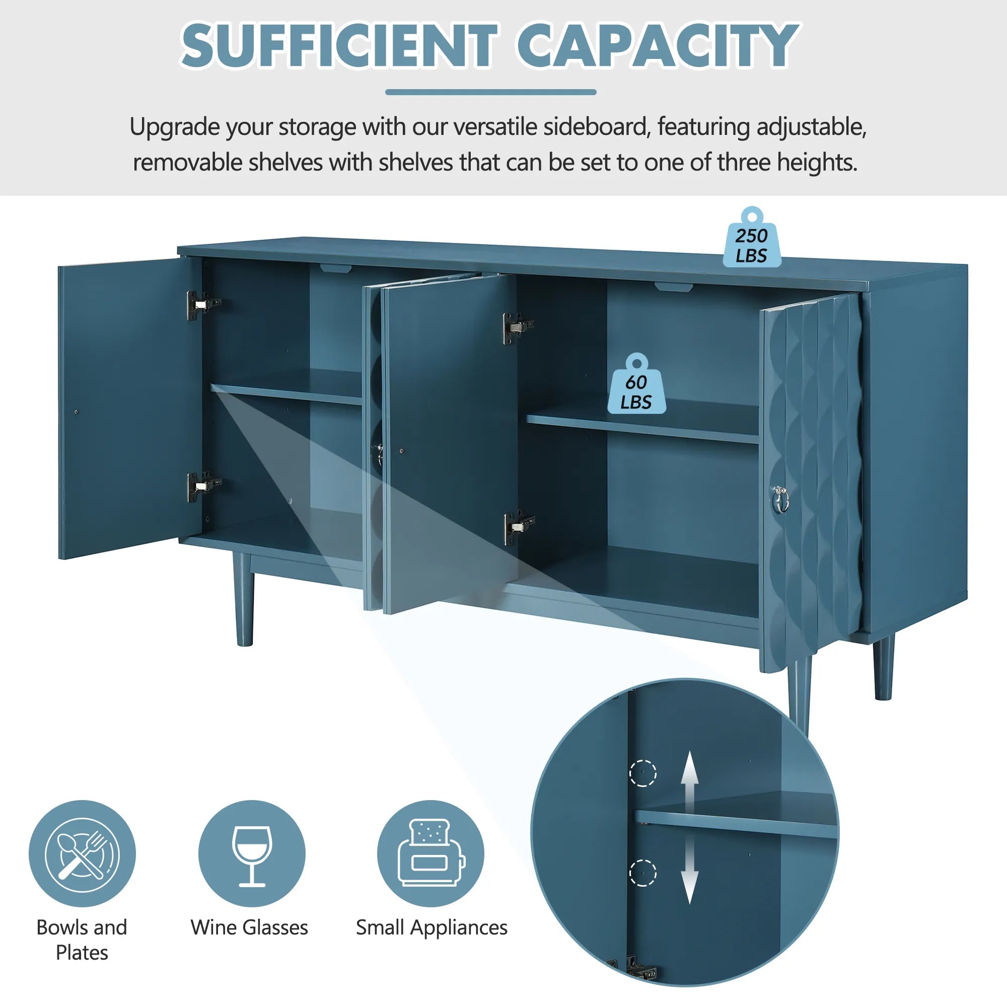 Modern 4-Door Sideboard with Convex Pattern Design
