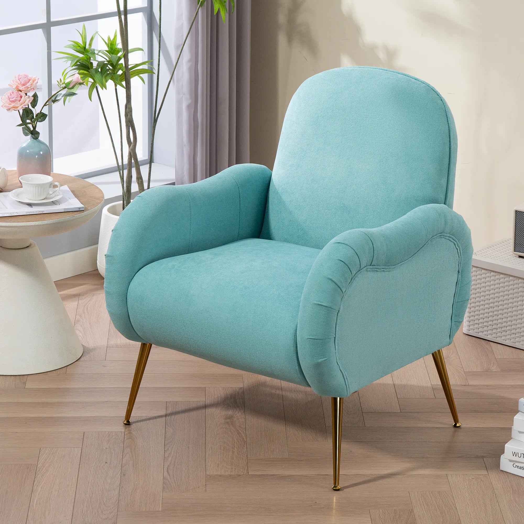 Modern Accent Armchair with Gold Metal Legs, Snowflake Fabric