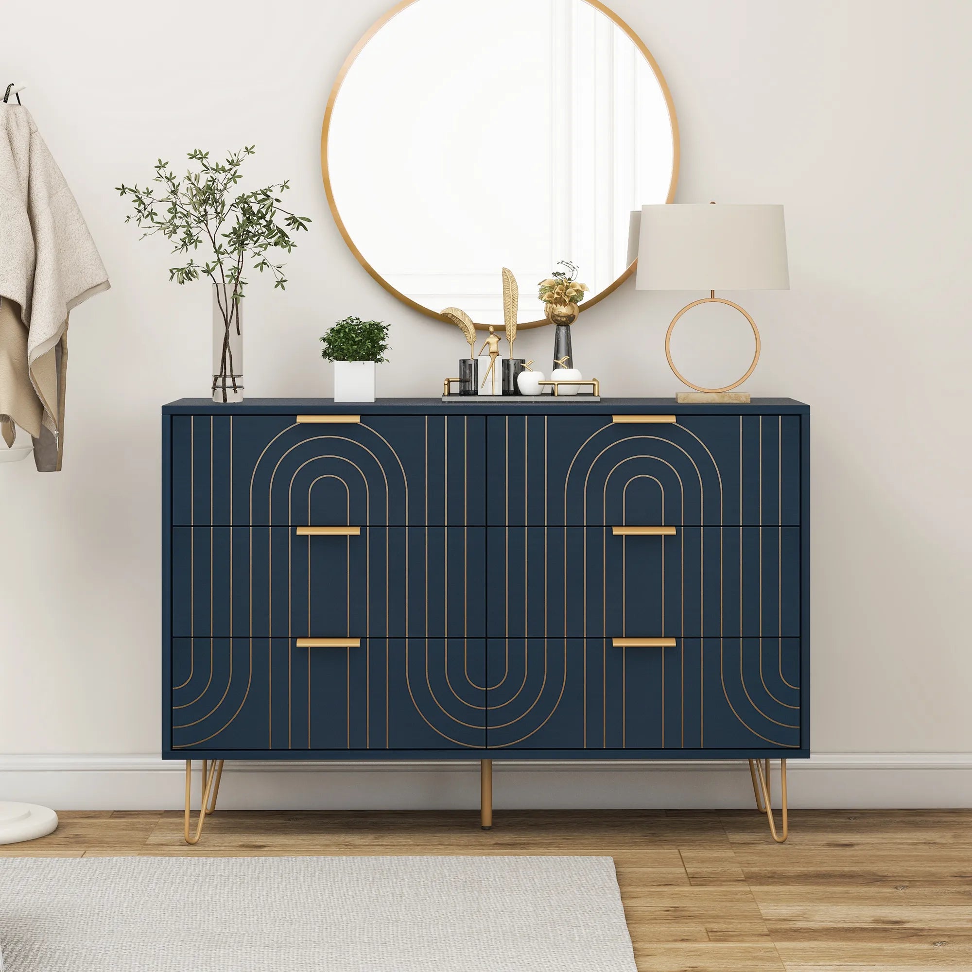 Modern Carving Design 6 Drawer Storage Sideboard Cabinet