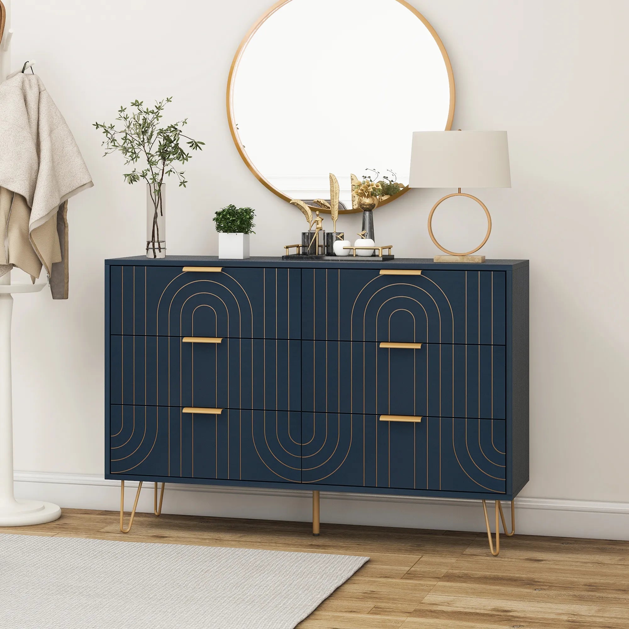 Modern Carving Design 6 Drawer Storage Sideboard Cabinet