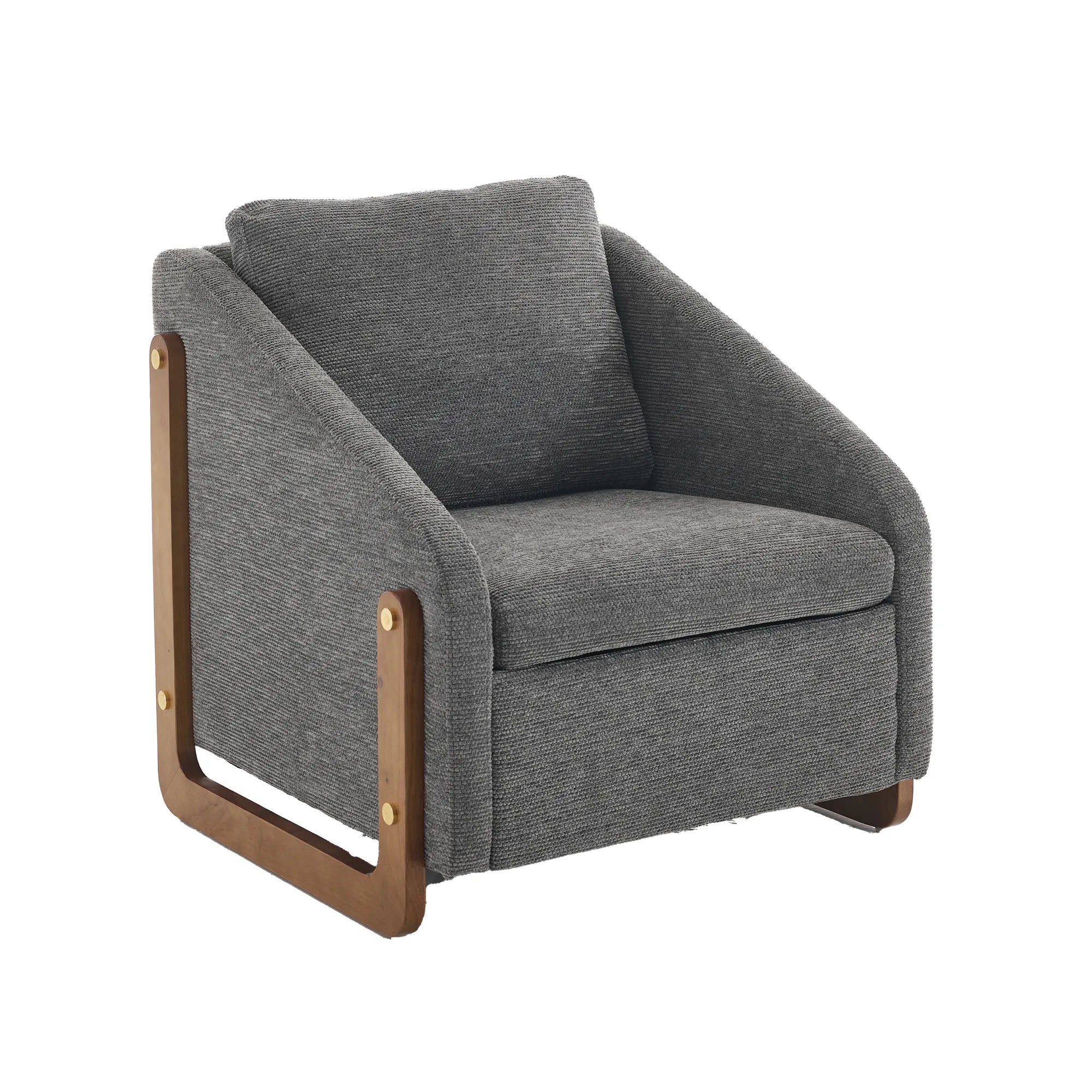 Modern Chenille Fabric Accent Chair with Wooden Side Frame