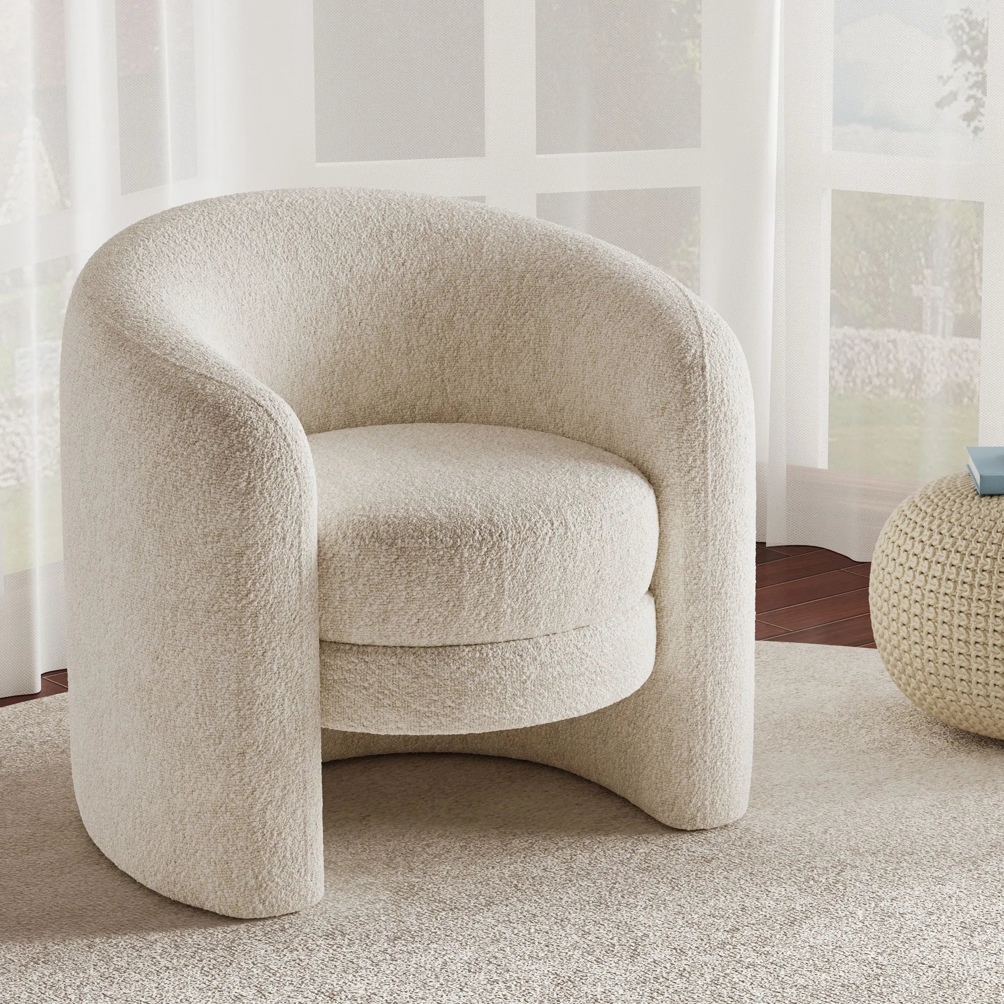 Modern Cozy Fabric Curved Back Accent Chair