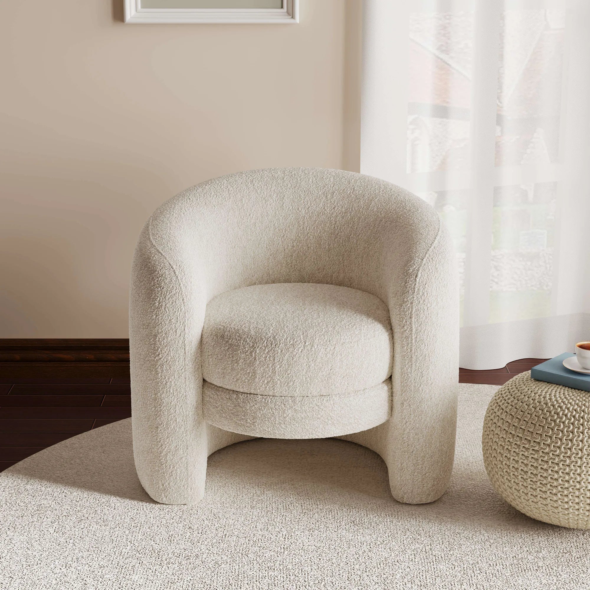 Modern Cozy Fabric Curved Back Accent Chair