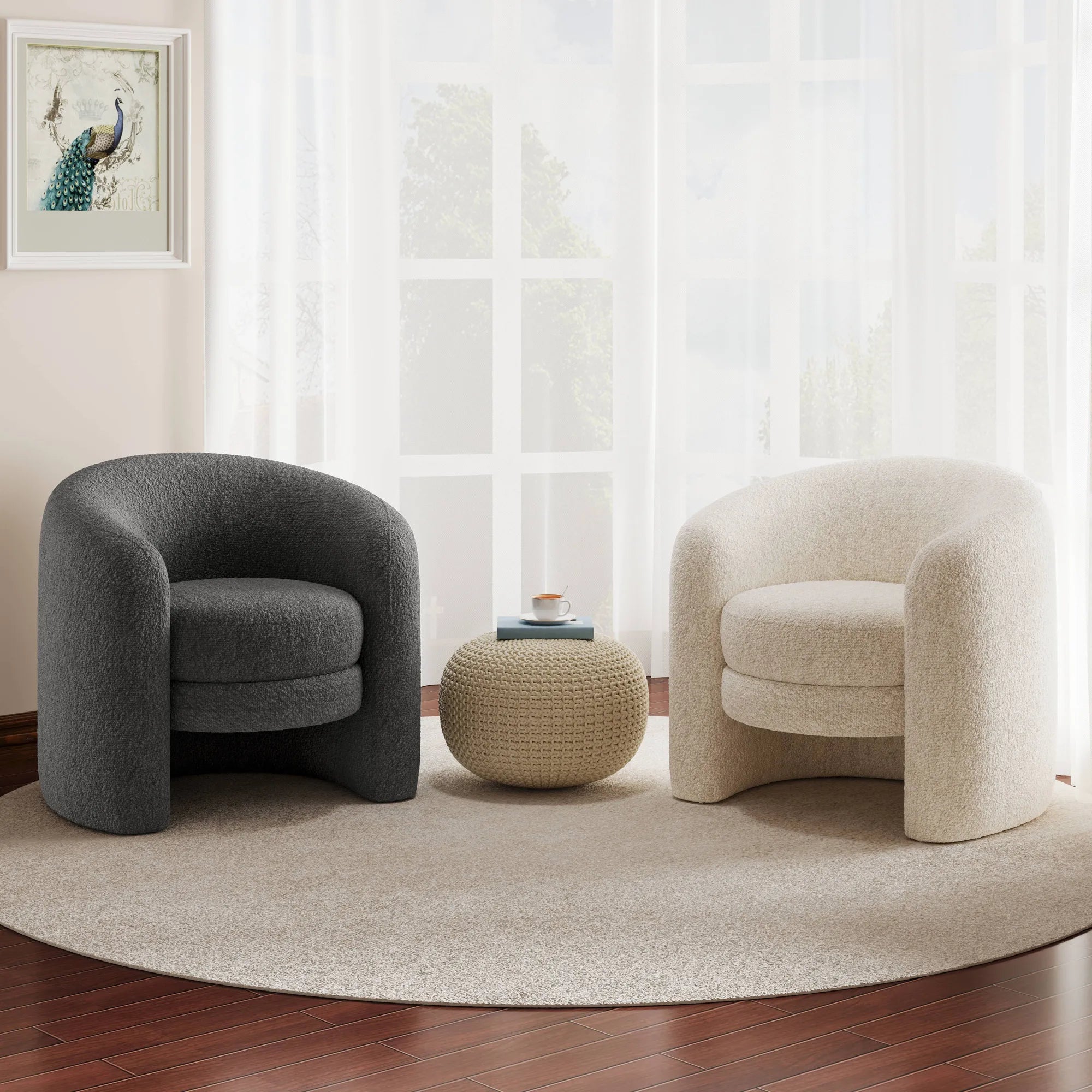 Modern Cozy Fabric Curved Back Accent Chair