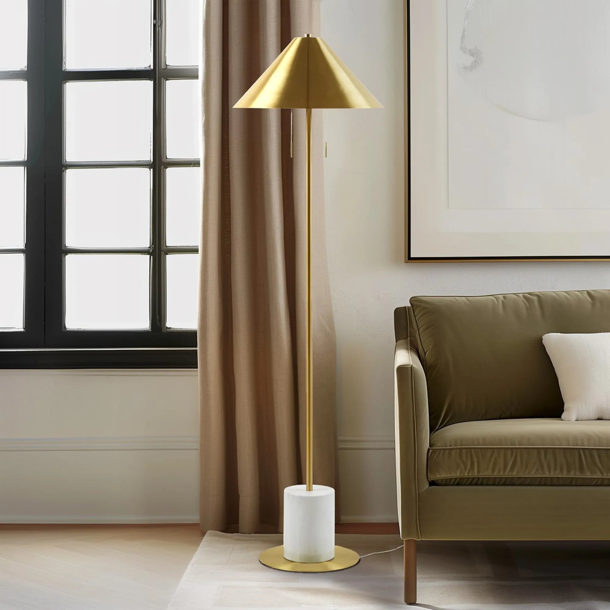 Modern Gold Iron Floor Lamp with Faux Marble Base