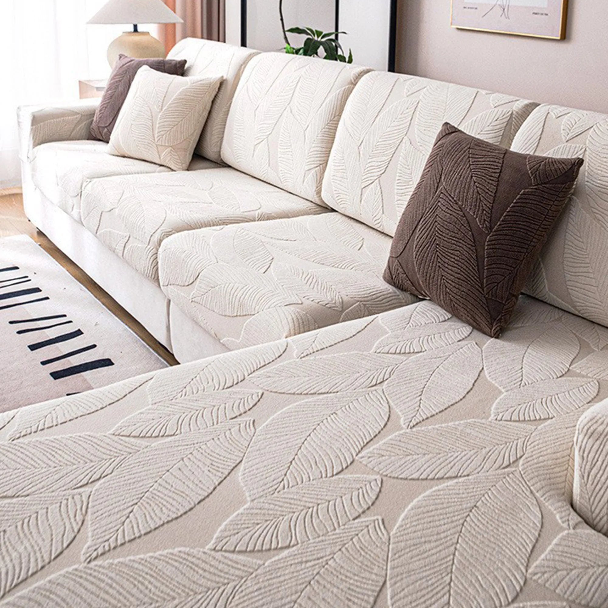 Modern Leaf Velvet Jacquard Stretch Sofa Cover, Waterproof, Pet-Proof