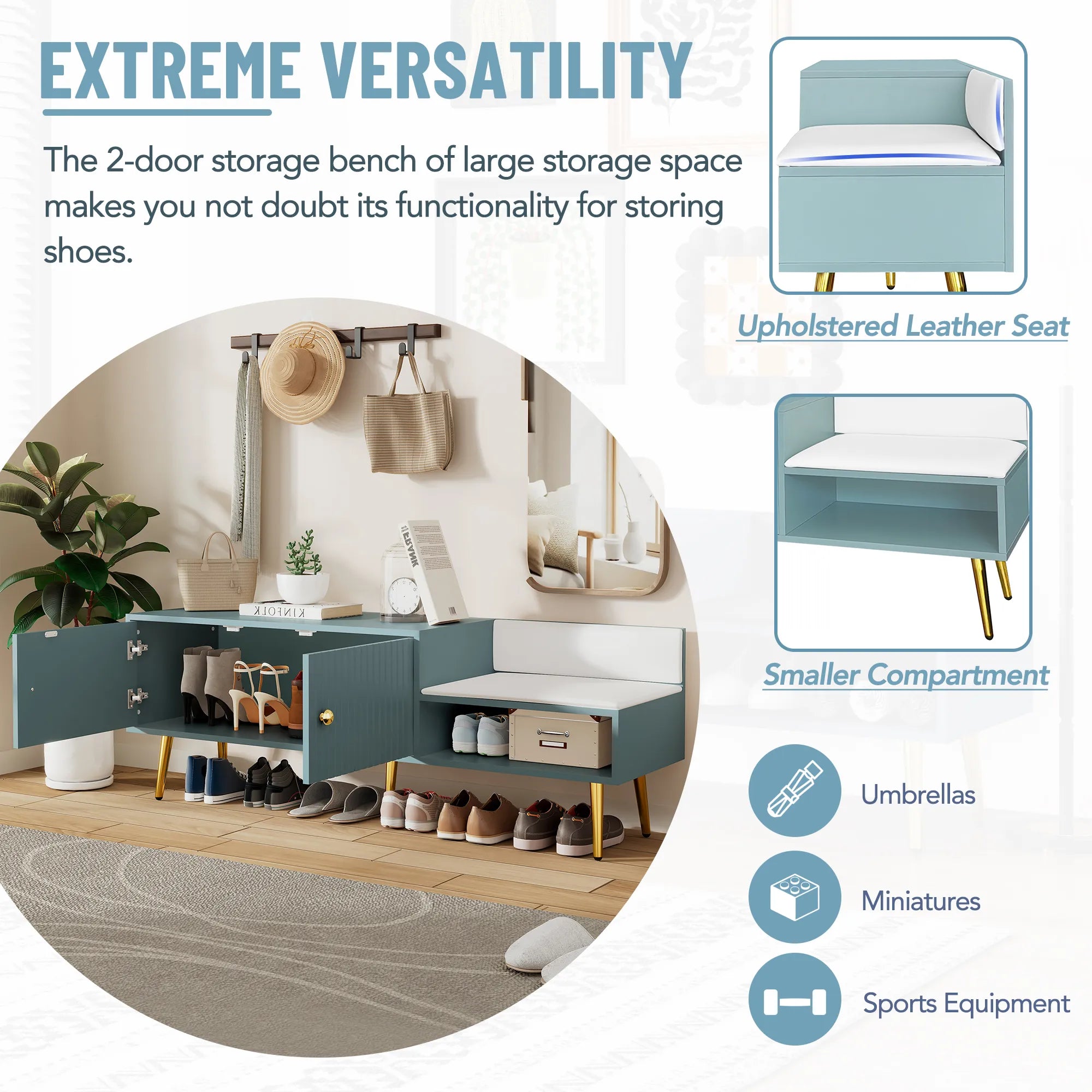 Modern Shoe Storage Entryway Bench with Upholstered Cushion