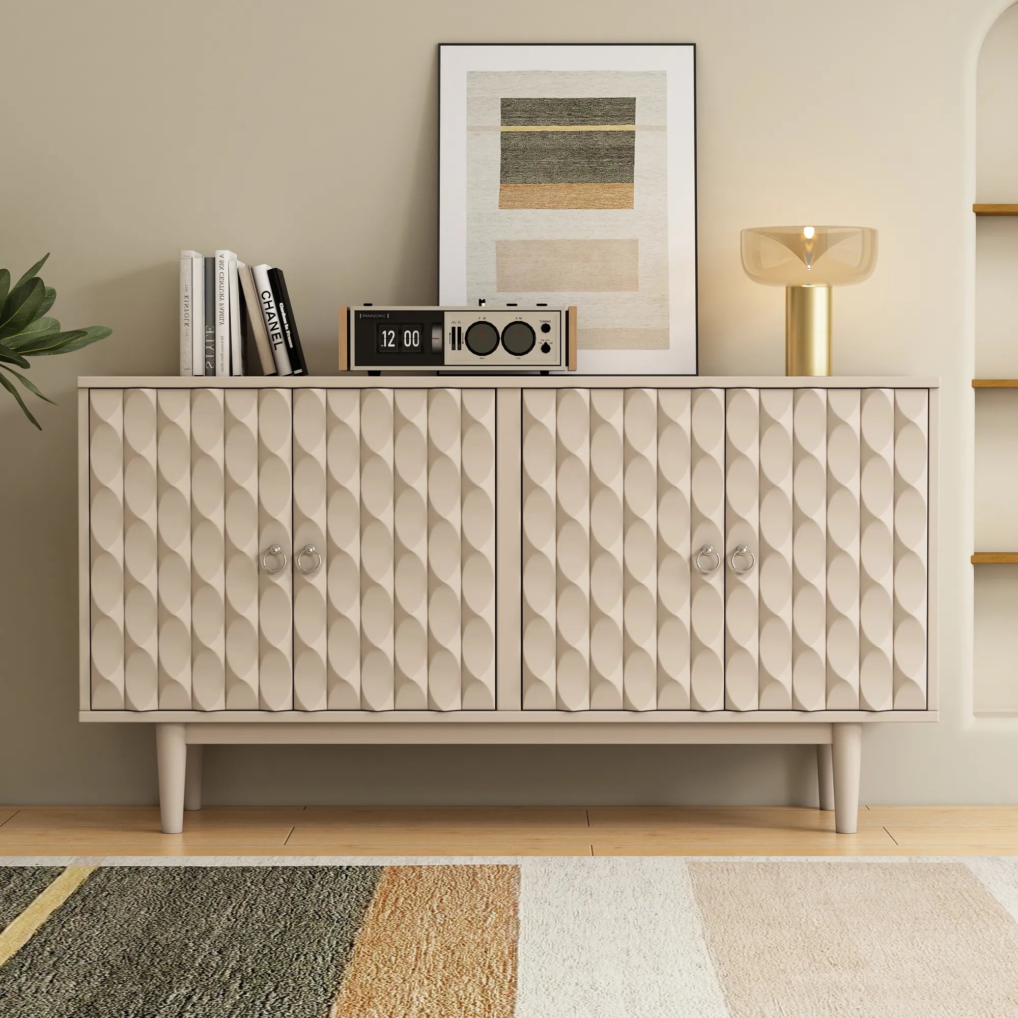Modern 4-Door Sideboard with Convex Pattern Design