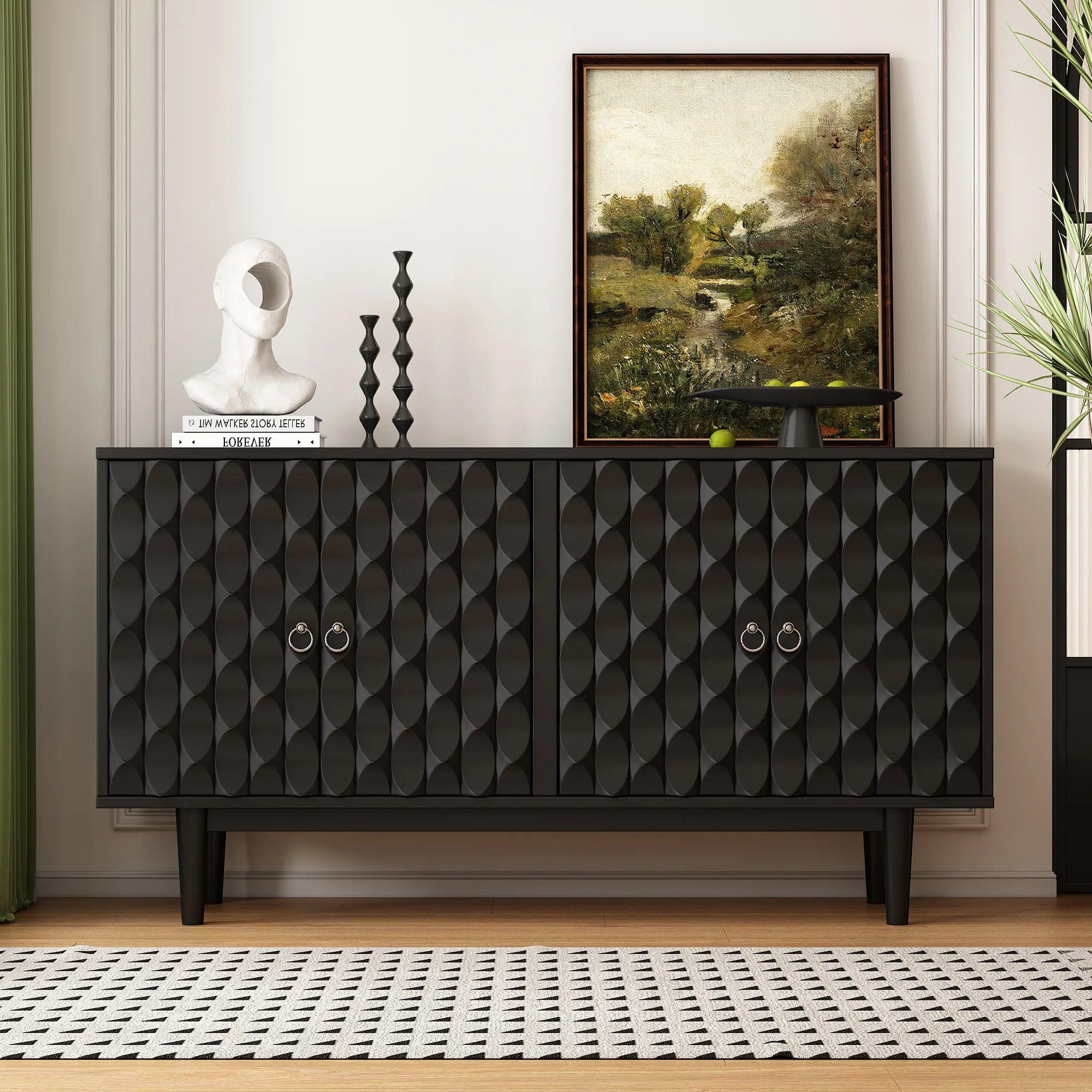 Modern 4-Door Sideboard with Convex Pattern Design