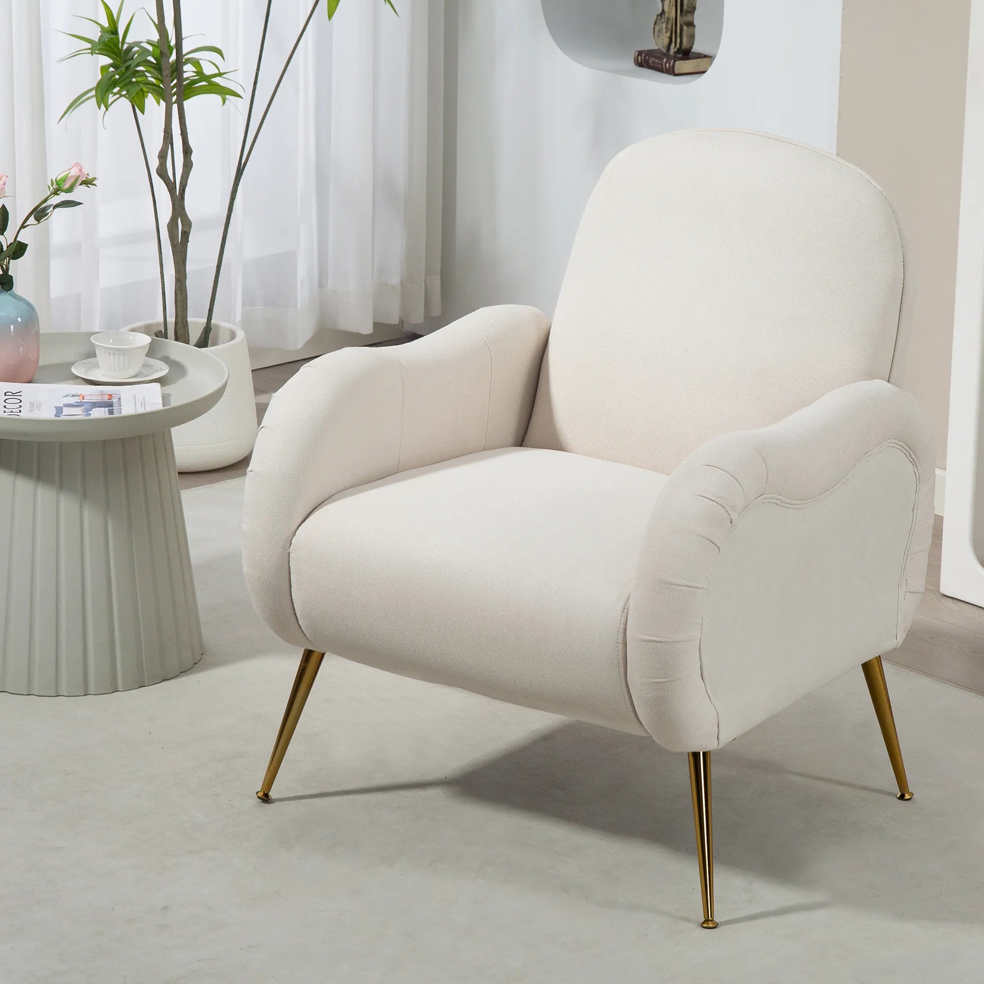 Modern Accent Armchair with Gold Metal Legs, Snowflake Fabric