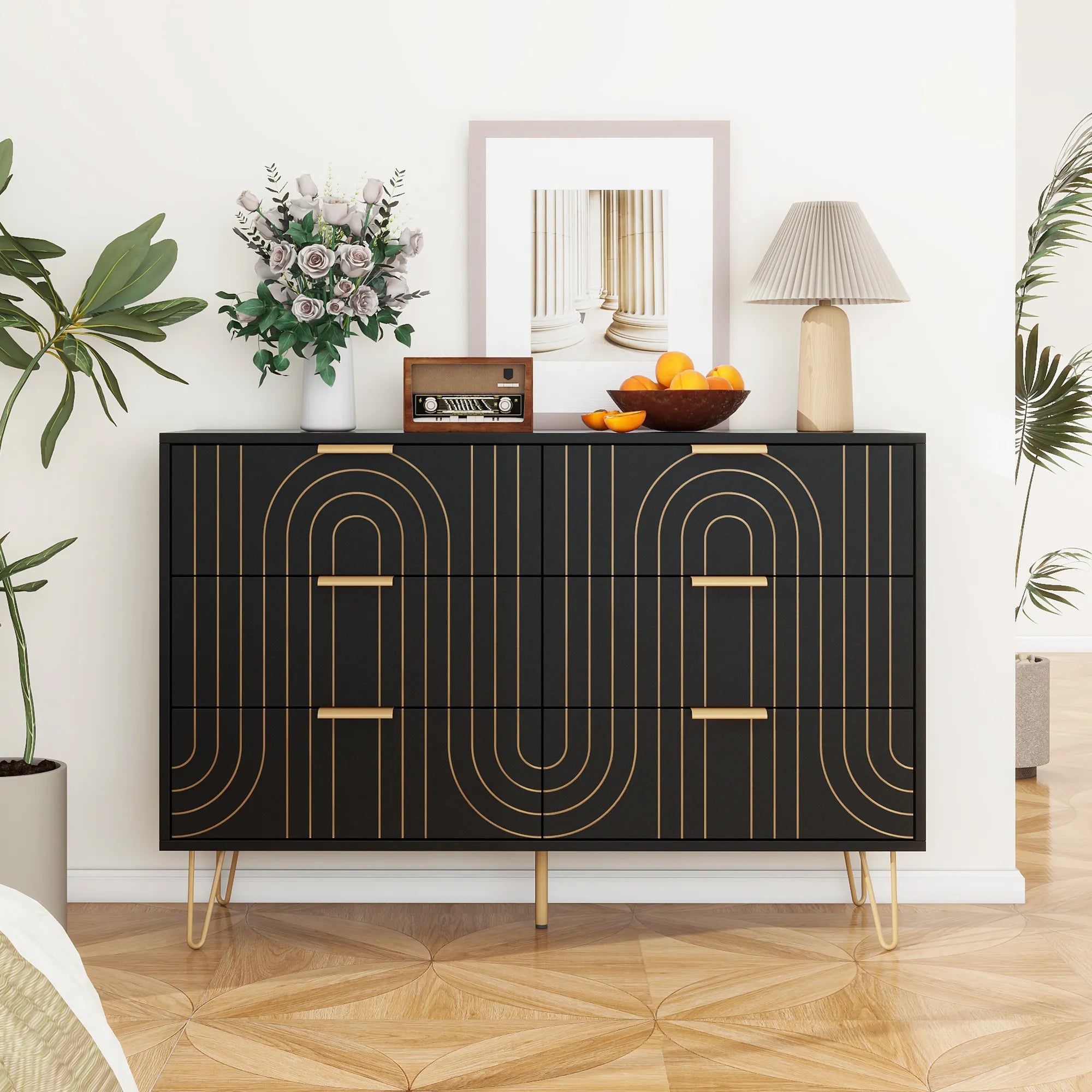 Modern Carving Design 6 Drawer Storage Sideboard Cabinet