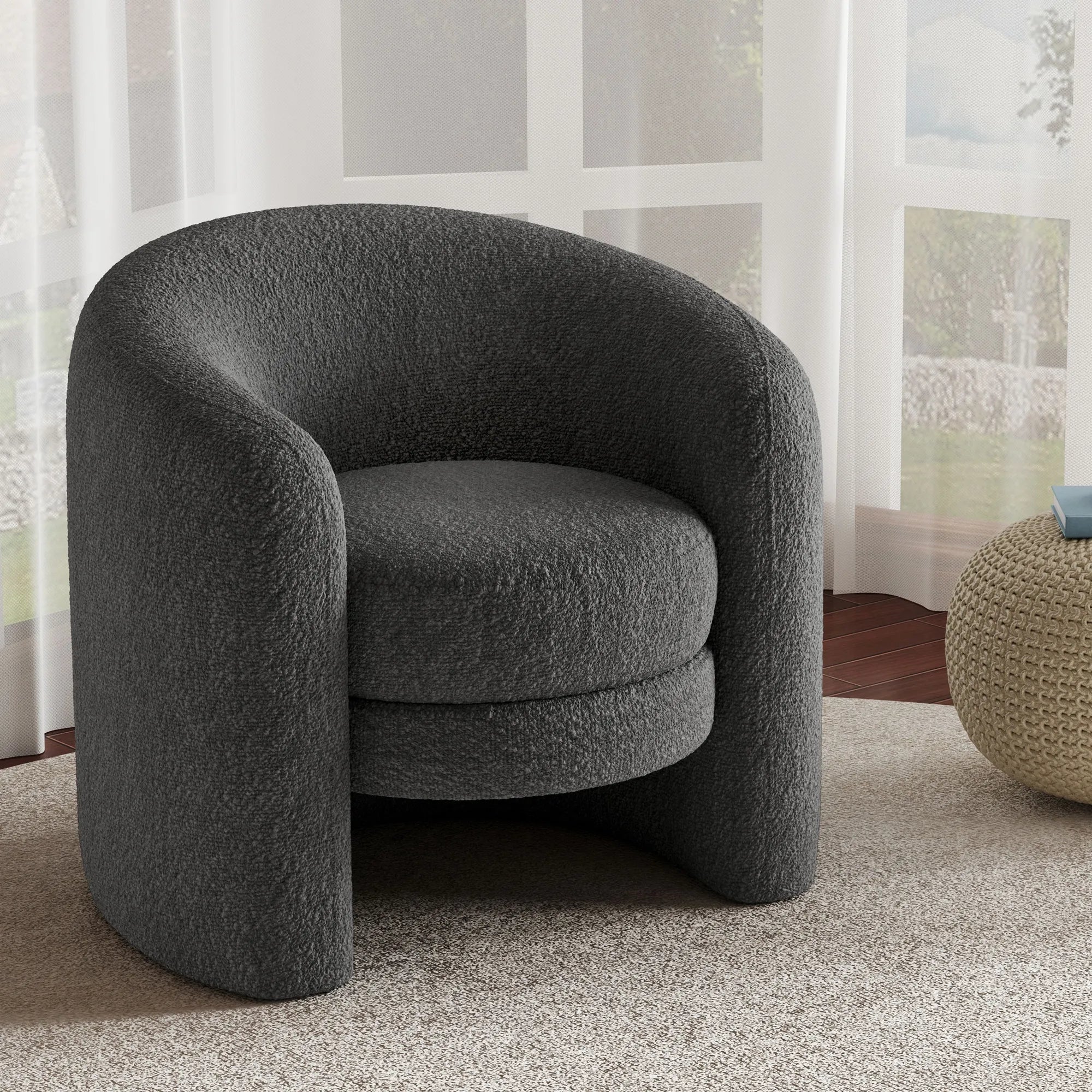 Modern Cozy Fabric Curved Back Accent Chair