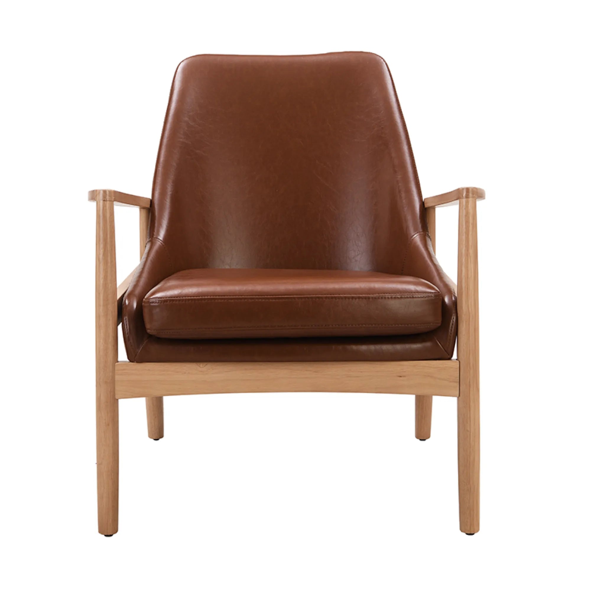 PU Leather Mid-Century Modern Armchair Accent Chair with Solid Wood Frame