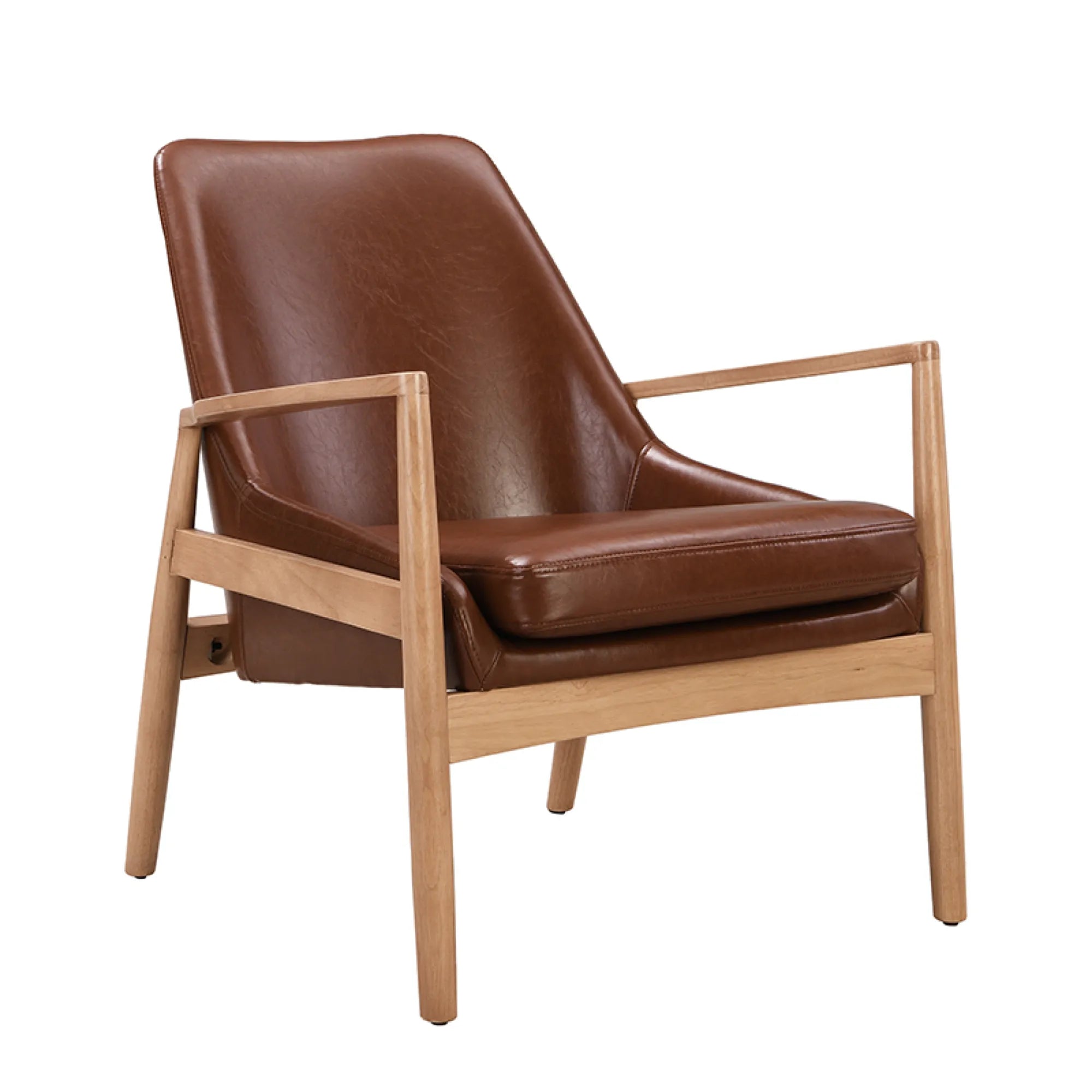 PU Leather Mid-Century Modern Armchair Accent Chair with Solid Wood Frame