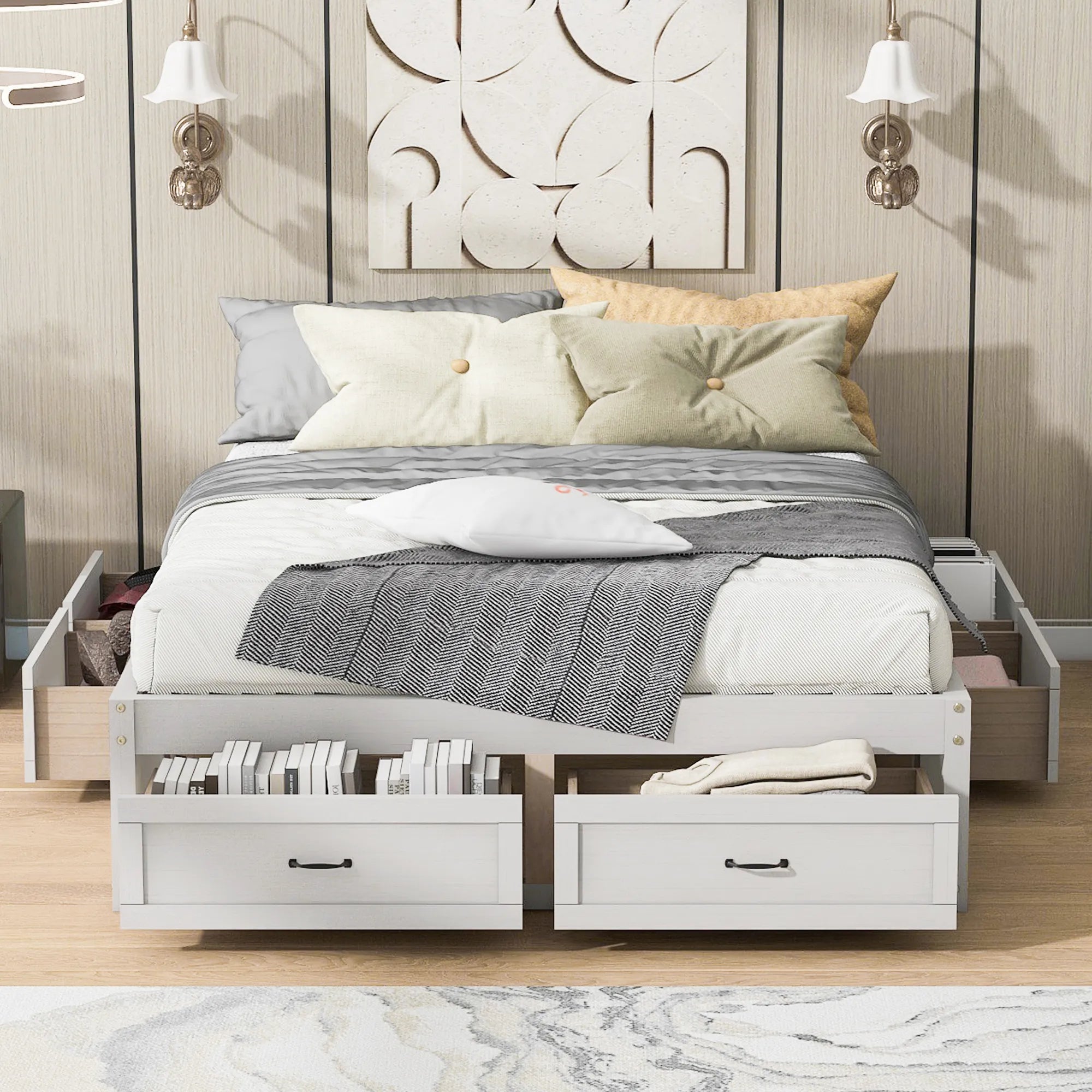 Platform Bed with 6 Storage Drawers