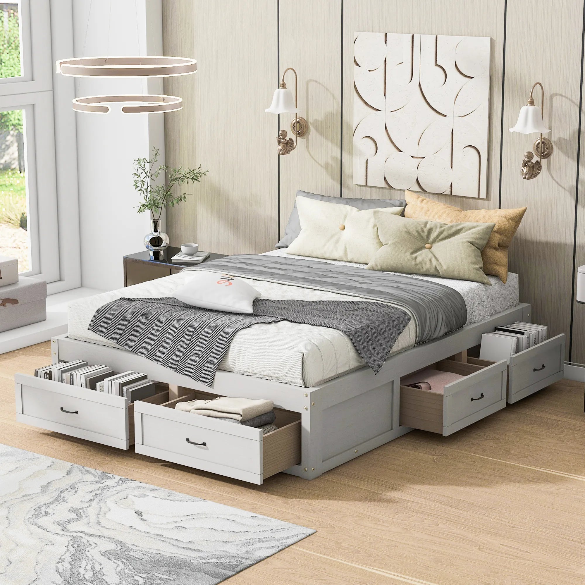 Platform Bed with 6 Storage Drawers