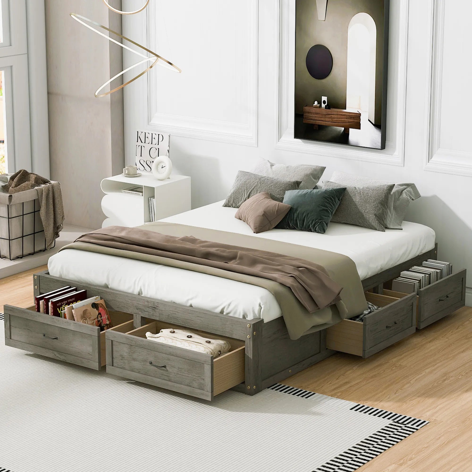 Platform Bed with 6 Storage Drawers