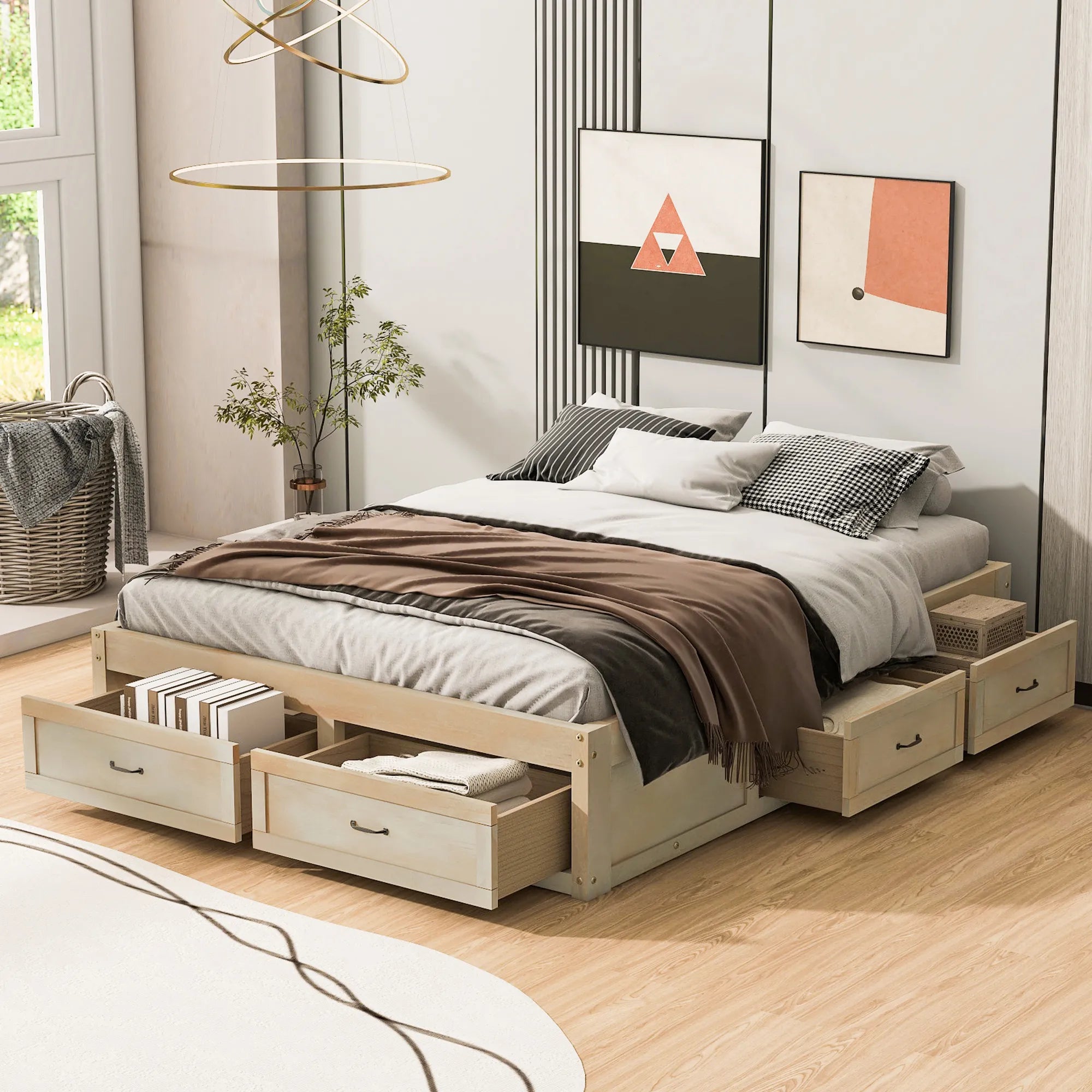Platform Bed with 6 Storage Drawers