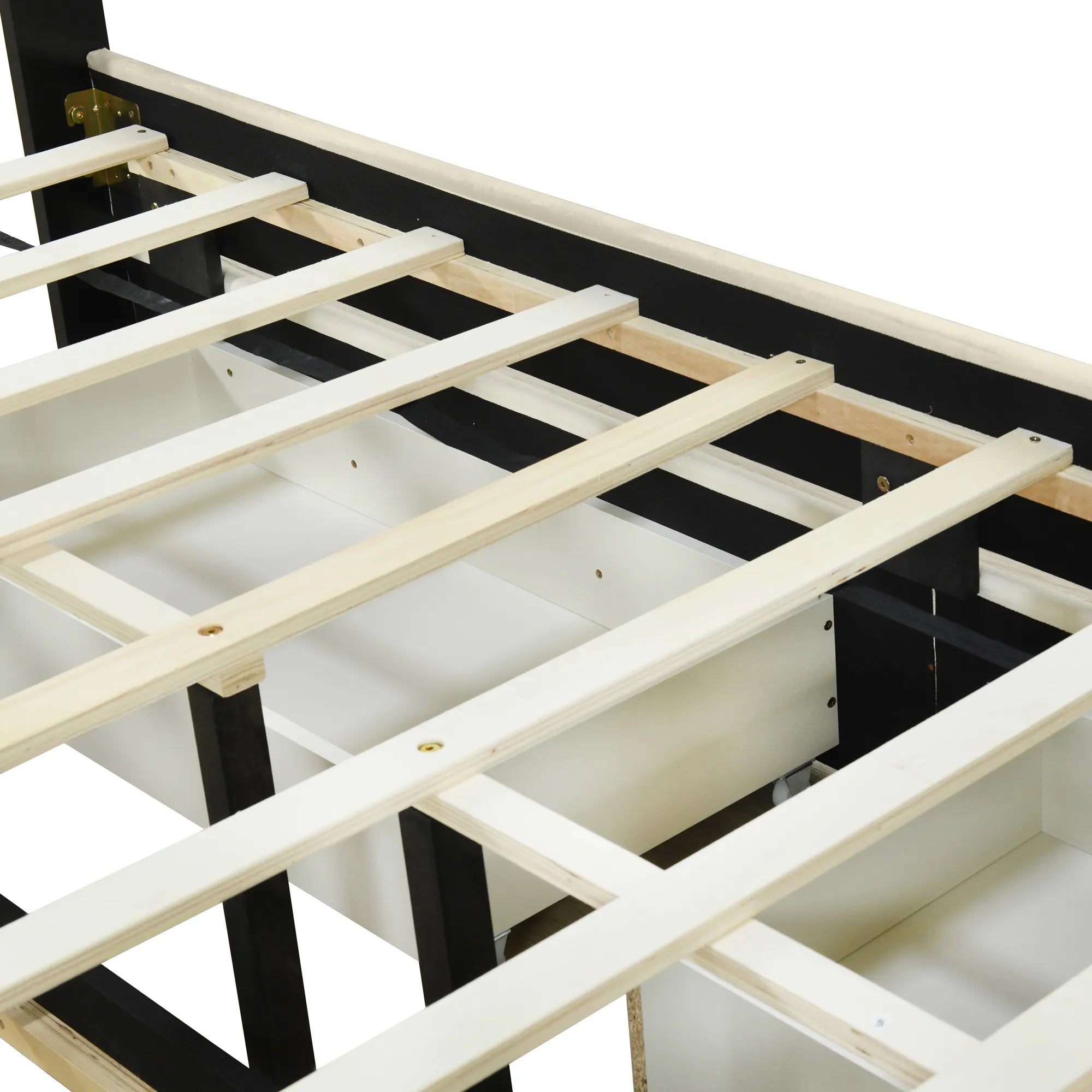 Queen Size Upholstered Bed Frame with Drawers and Trundle