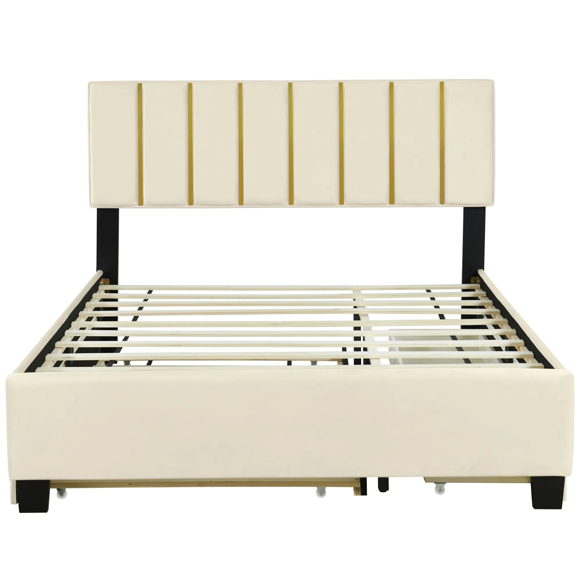 Queen Size Upholstered Bed Frame with Drawers and Trundle