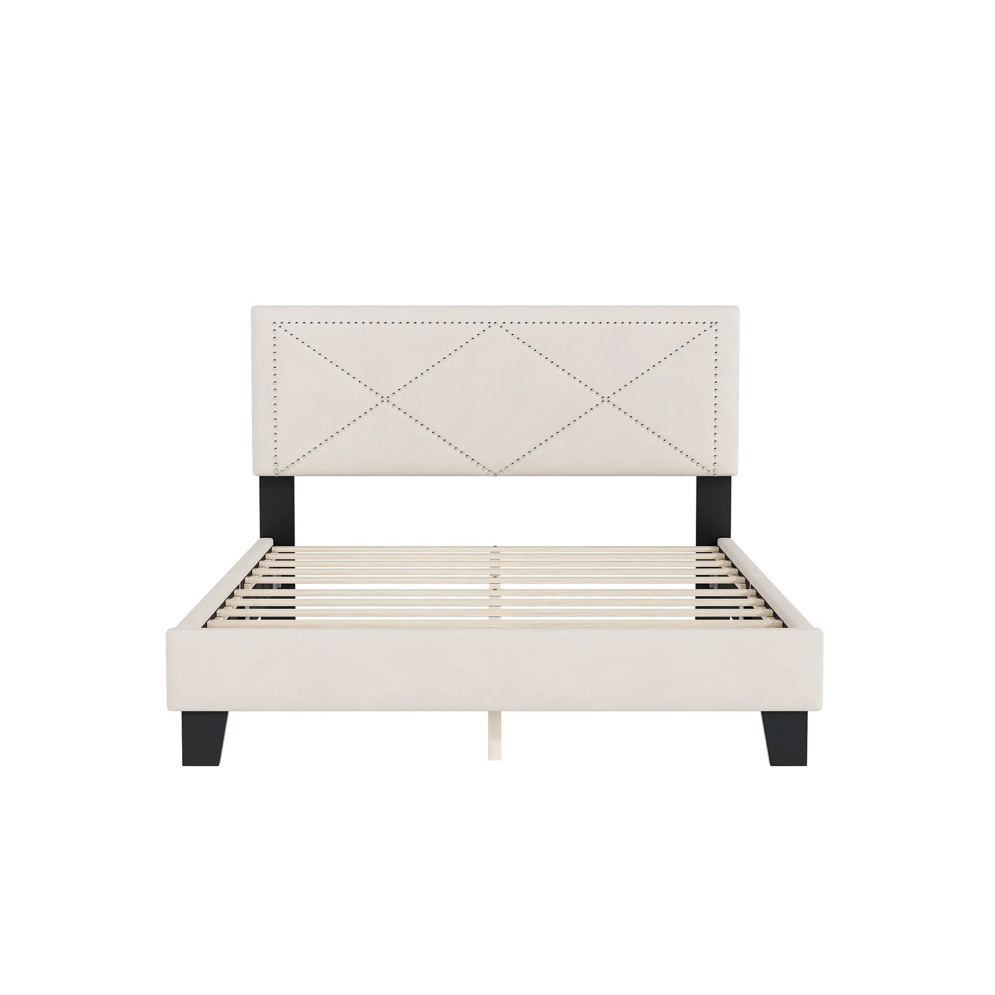 Queen Size Upholstered Modern Bed Frame with Rivet Design
