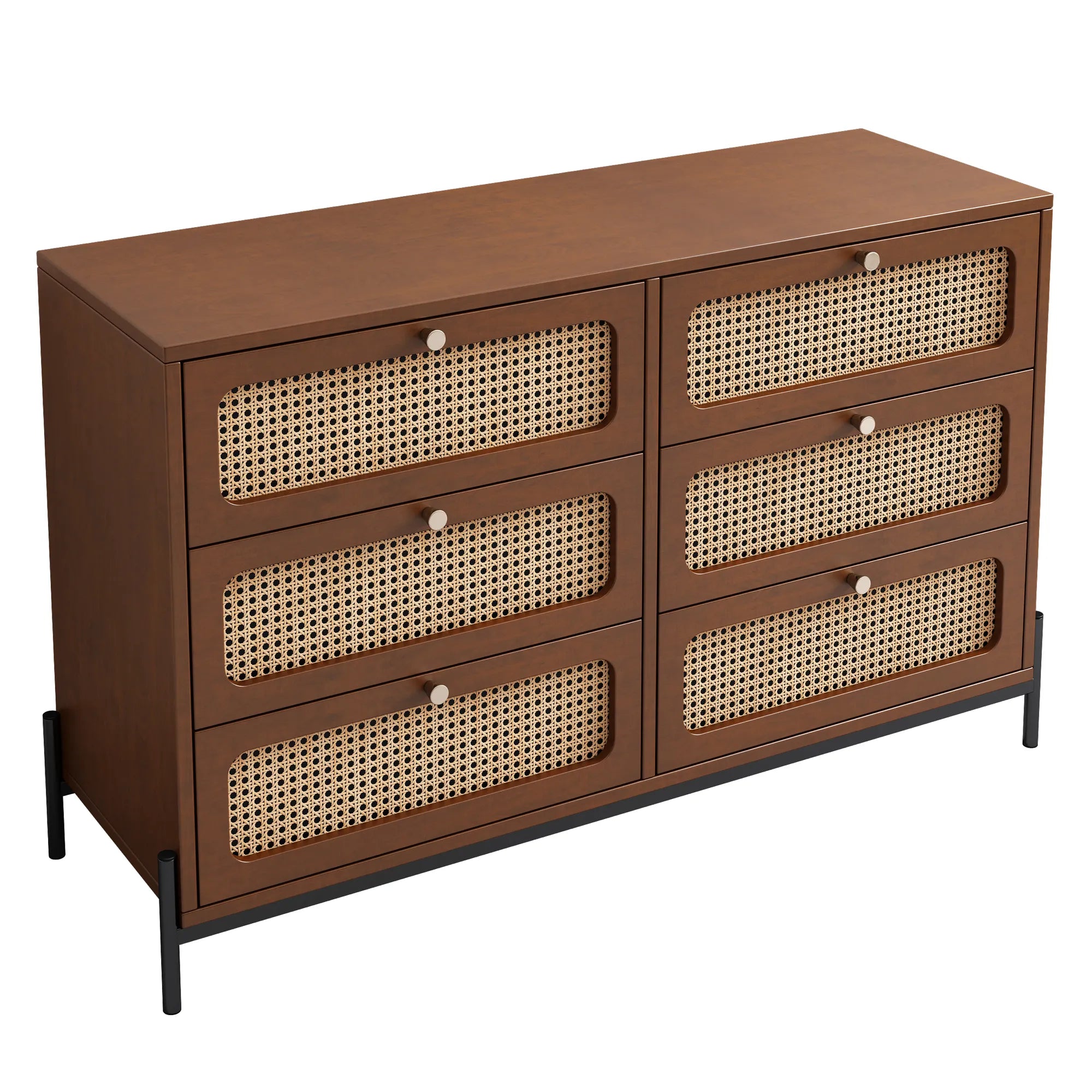 Rattan Modern Sideboard Cabinet with 6 Drawers