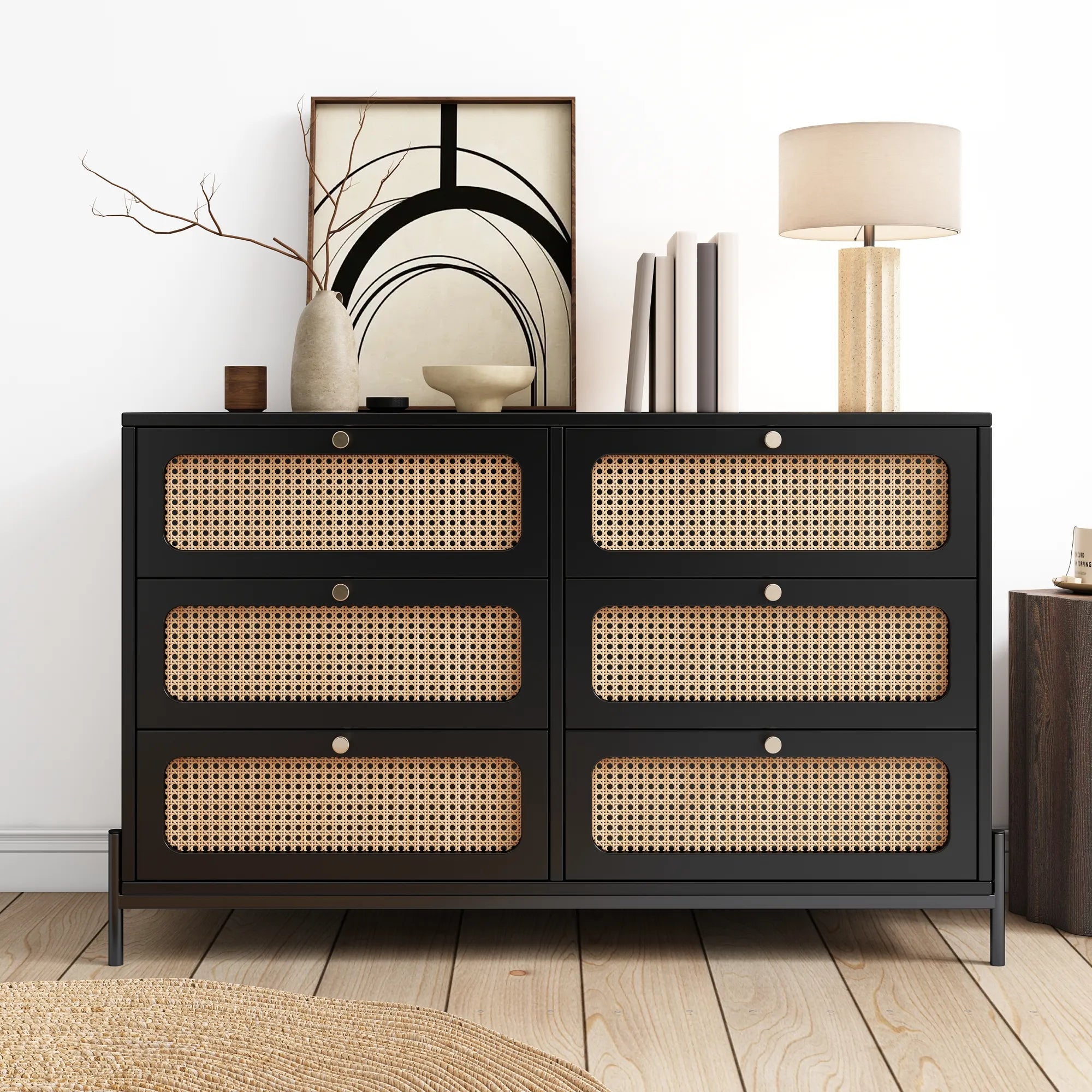 Rattan Modern Sideboard Cabinet with 6 Drawers