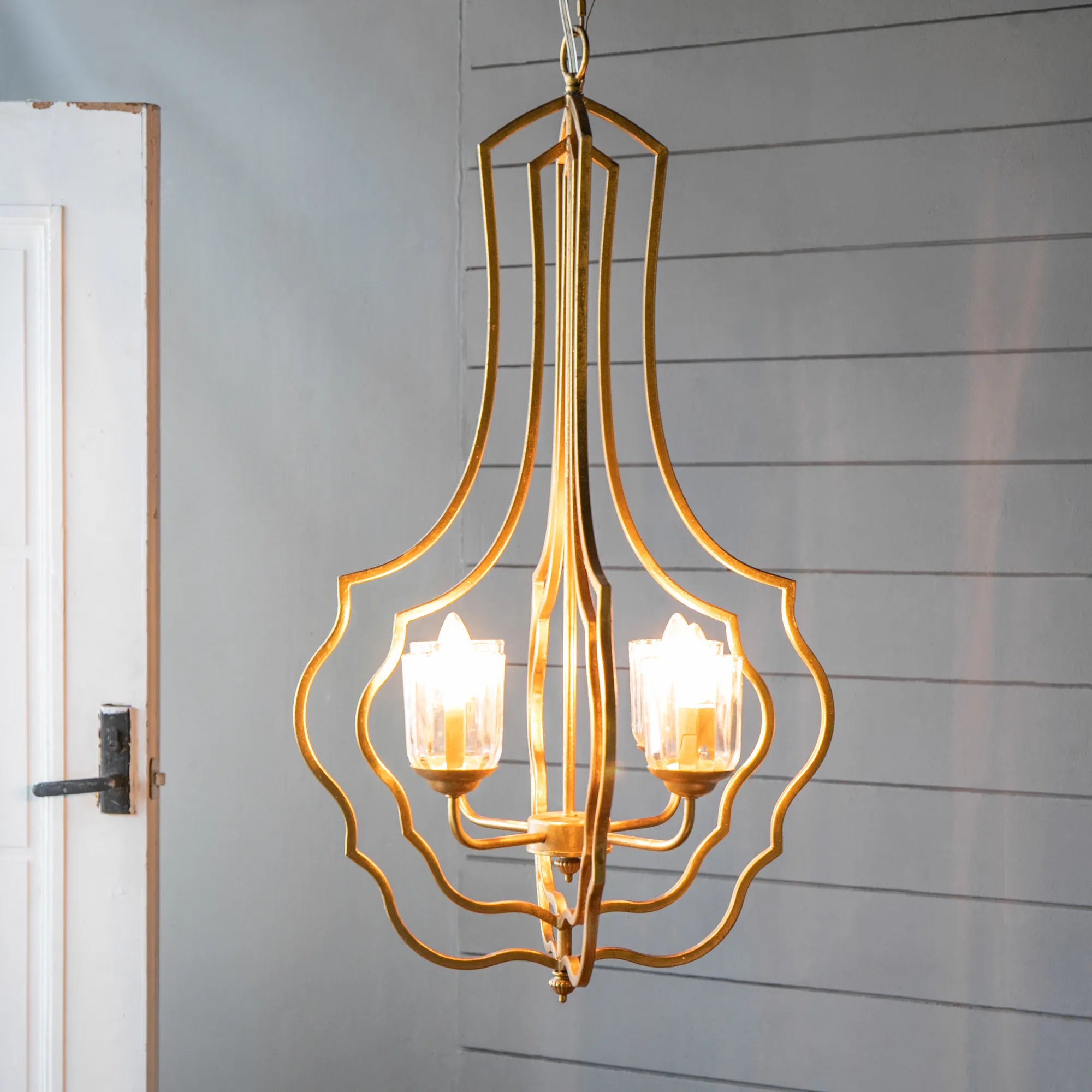 Sculptural Metal Pendant Light with Adjustable Chain