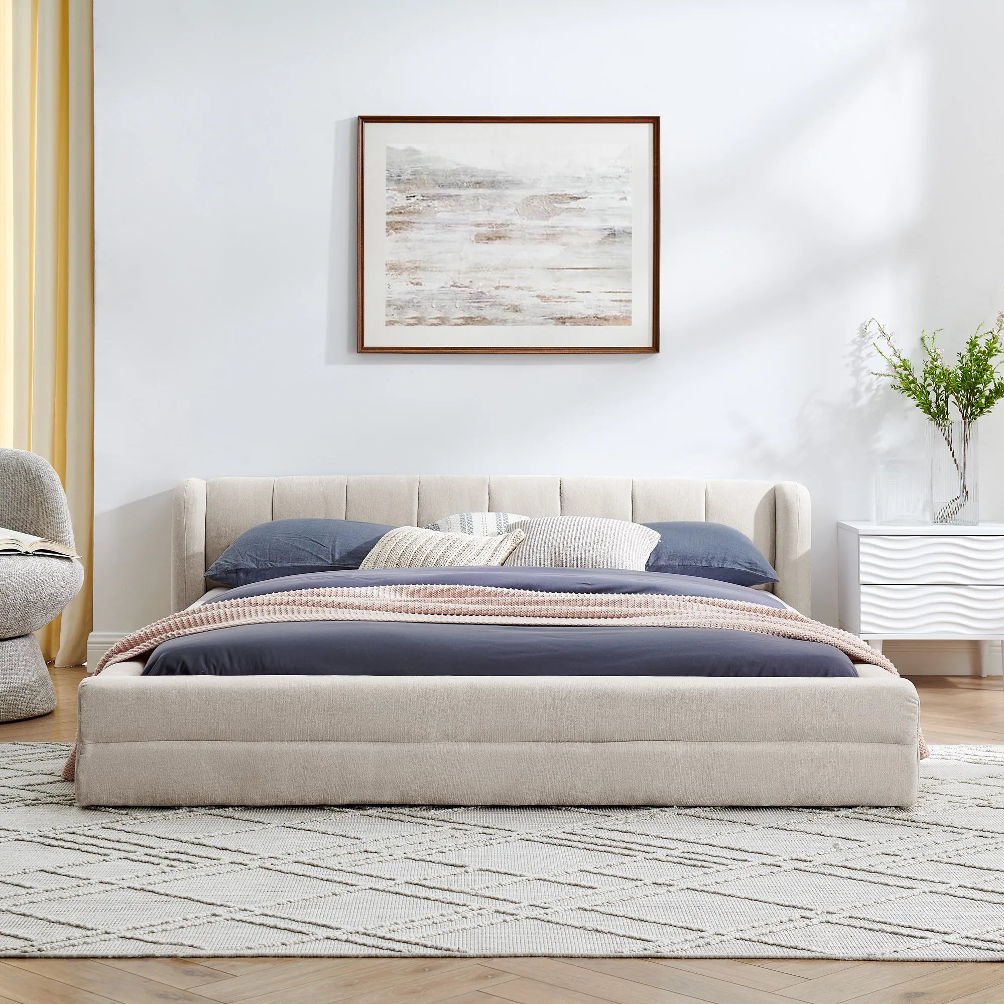Serena – Queen Upholstered Platform Bed with Headboard