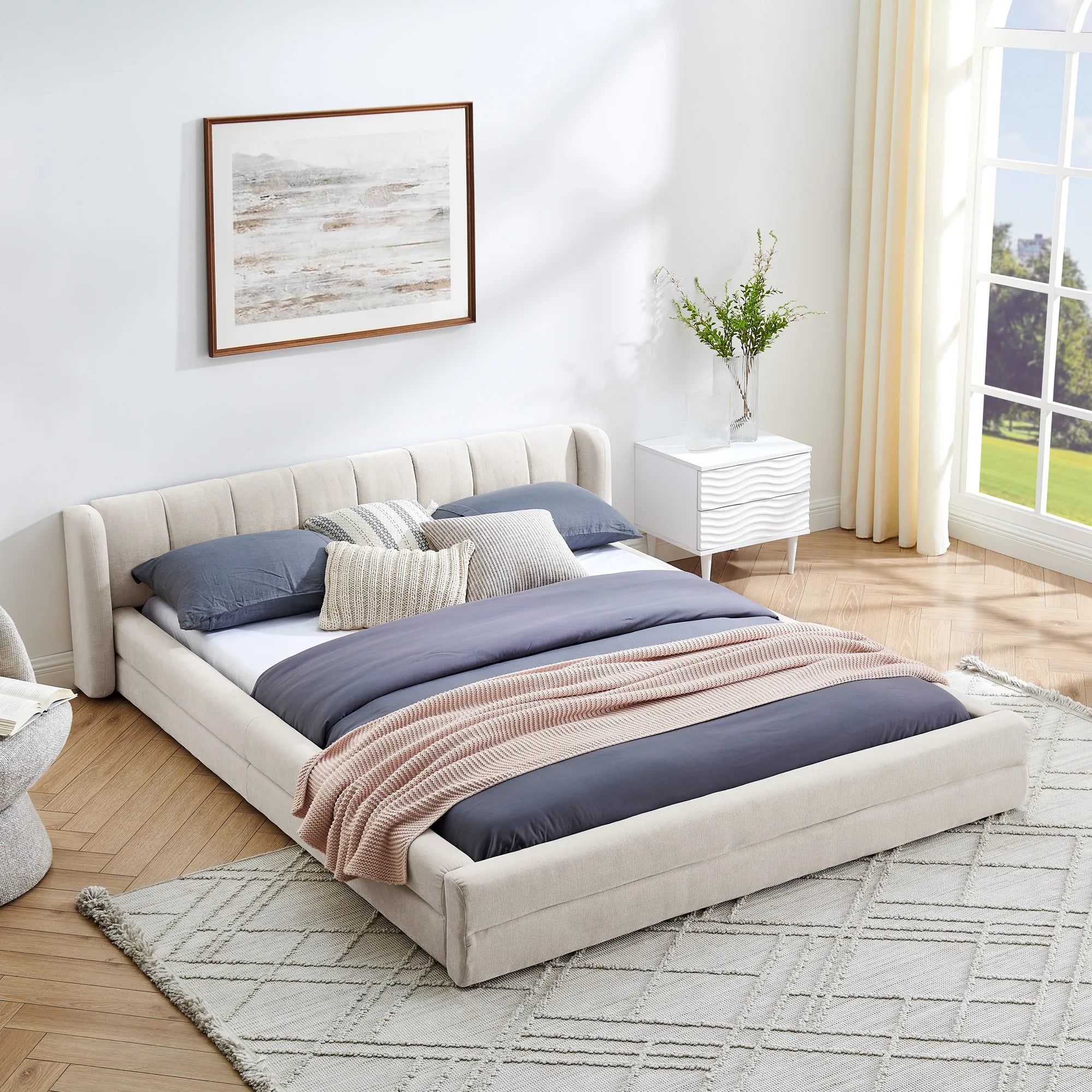 Serena – Queen Upholstered Platform Bed with Headboard