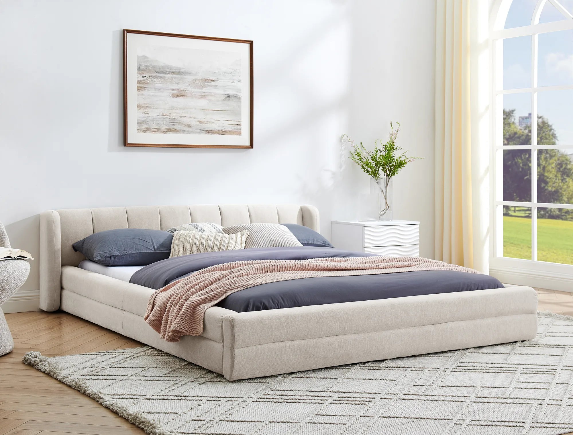 Serena – Queen Upholstered Platform Bed with Headboard