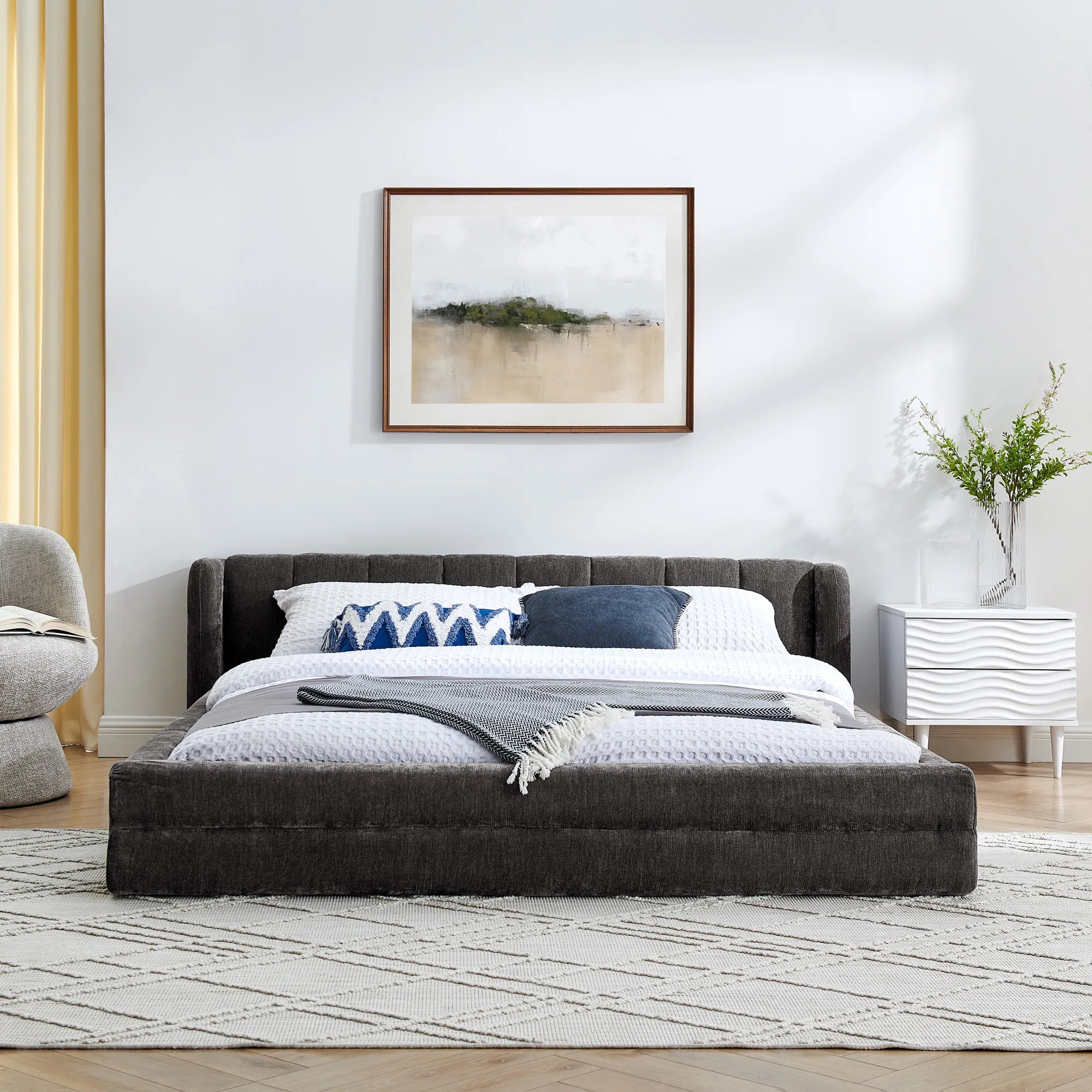 Serena – Queen Upholstered Platform Bed with Headboard