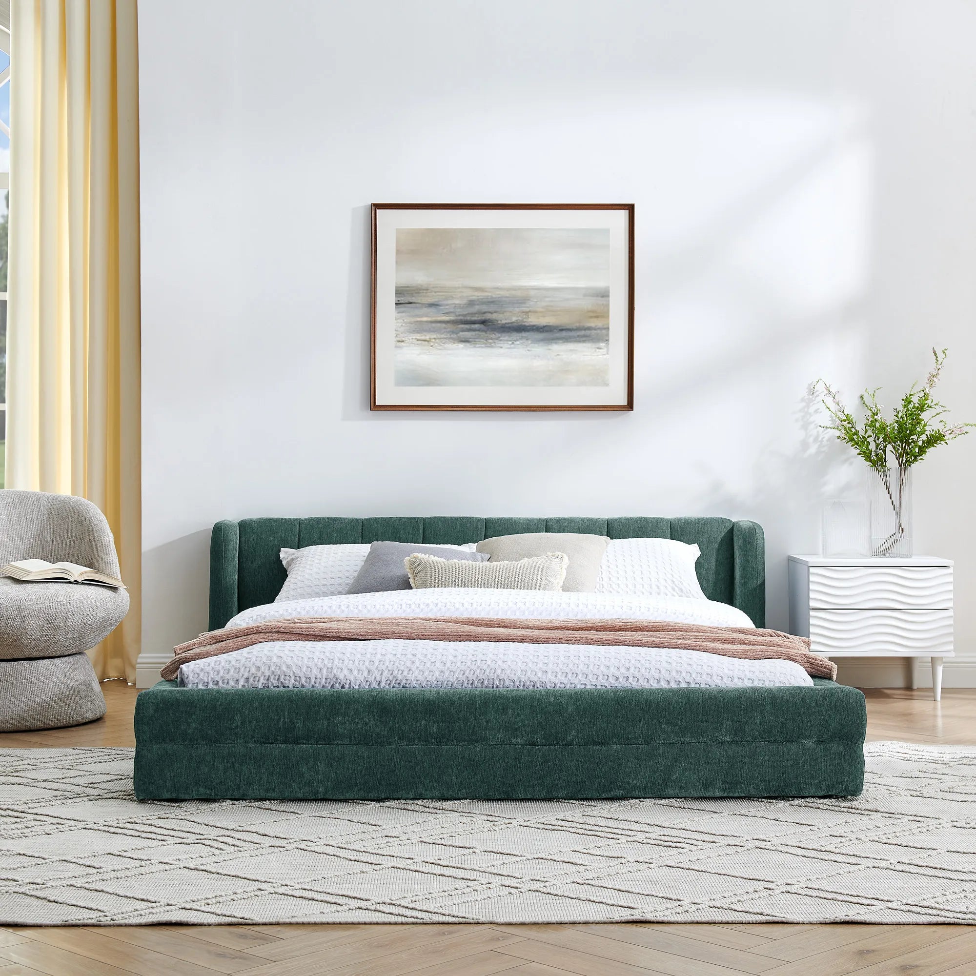 Serena – Queen Upholstered Platform Bed with Headboard
