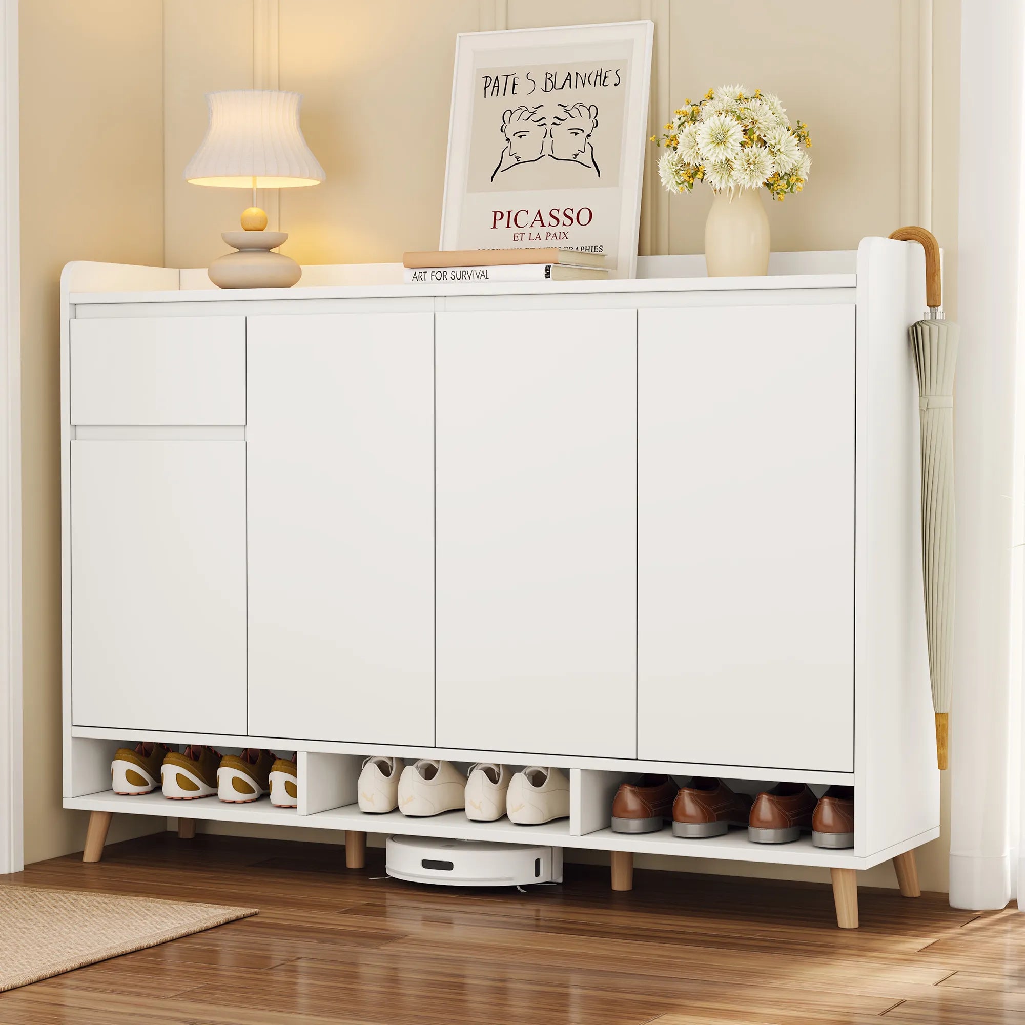 Sleek Modern Shoe Storage Cabinet with Adjustable Shelves