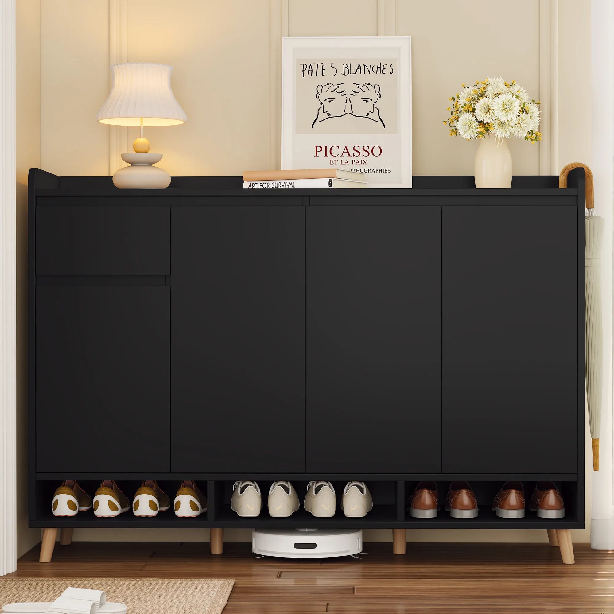 Sleek Modern Shoe Storage Cabinet with Adjustable Shelves