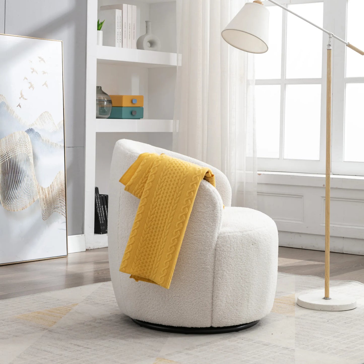 Teddy Fabric Upholstered Barrel Modern Swivel Accent Chair