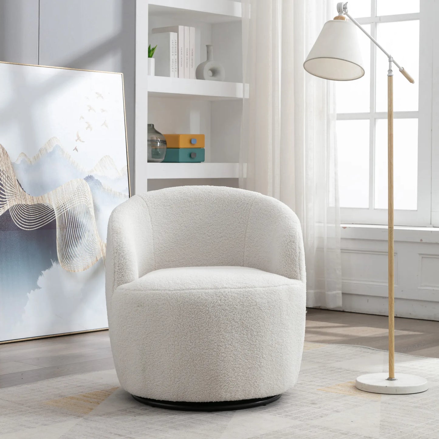 Teddy Fabric Upholstered Barrel Modern Swivel Accent Chair